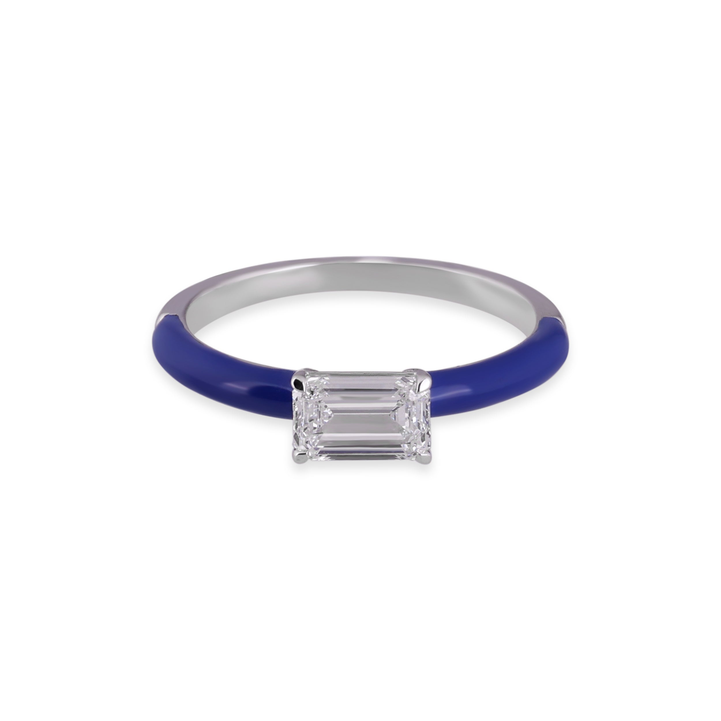 Emerald-Cut 0.84 Carat Lab-Grown Blue Enamel Diamond Ring | SKU : 0020743031