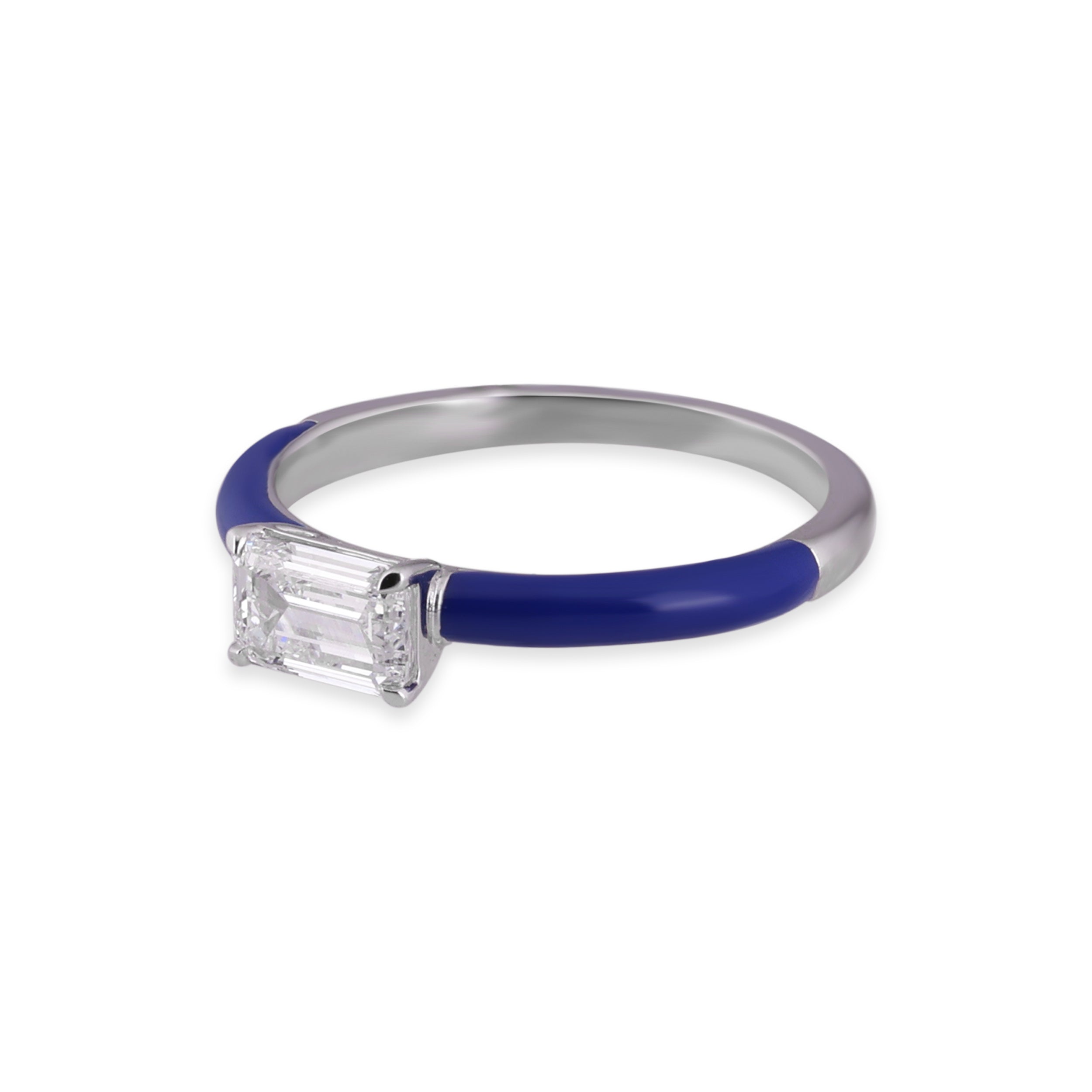 Emerald-Cut 0.84 Carat Lab-Grown Blue Enamel Diamond Ring | SKU : 0020743031