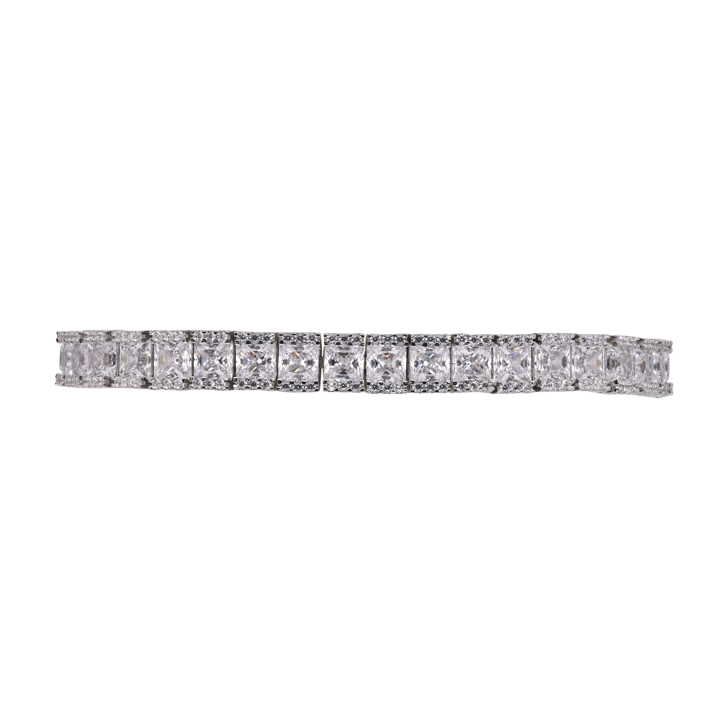 Sterling Silver Princess Cut Cubic Zircon Chain Bracelet | SKU : 0020809232