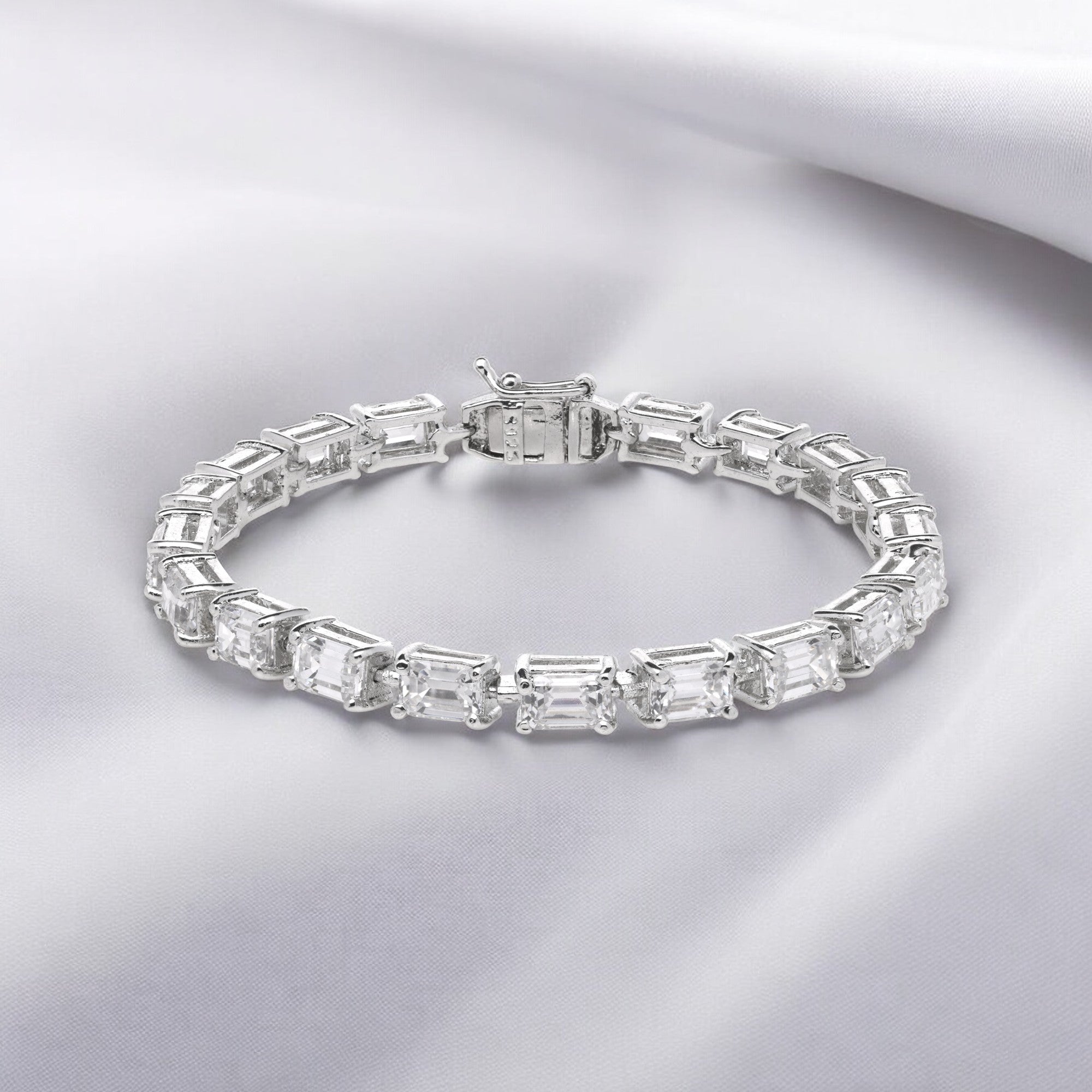 Sterling Silver Emerald-Cut Gemstone Bracelet | SKU 0020809287 , 0003394878