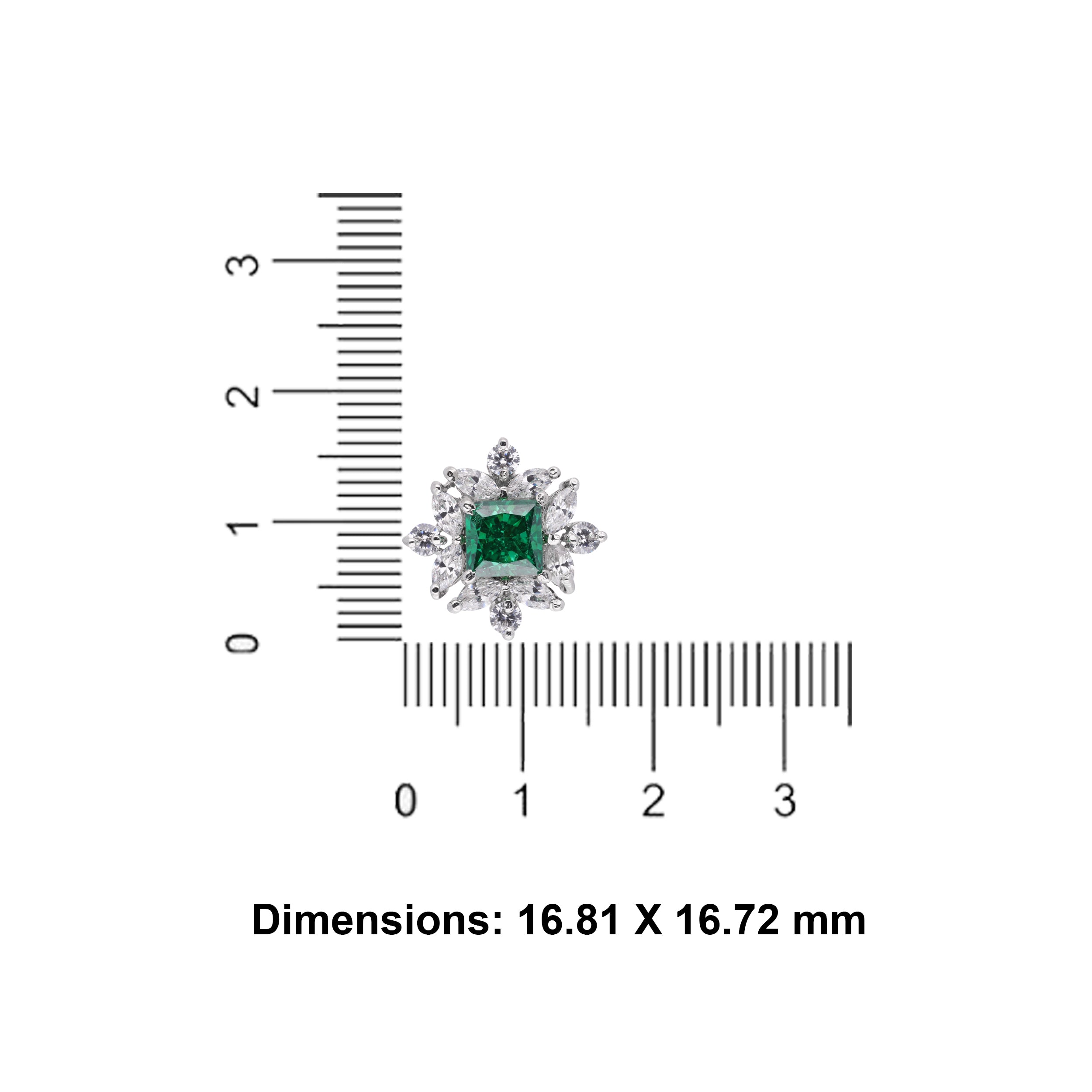 Sterling Silver Princess Cut Green Gem and Cubic Zirconia Earstuds | SKU : 0020809423 , 0020809416