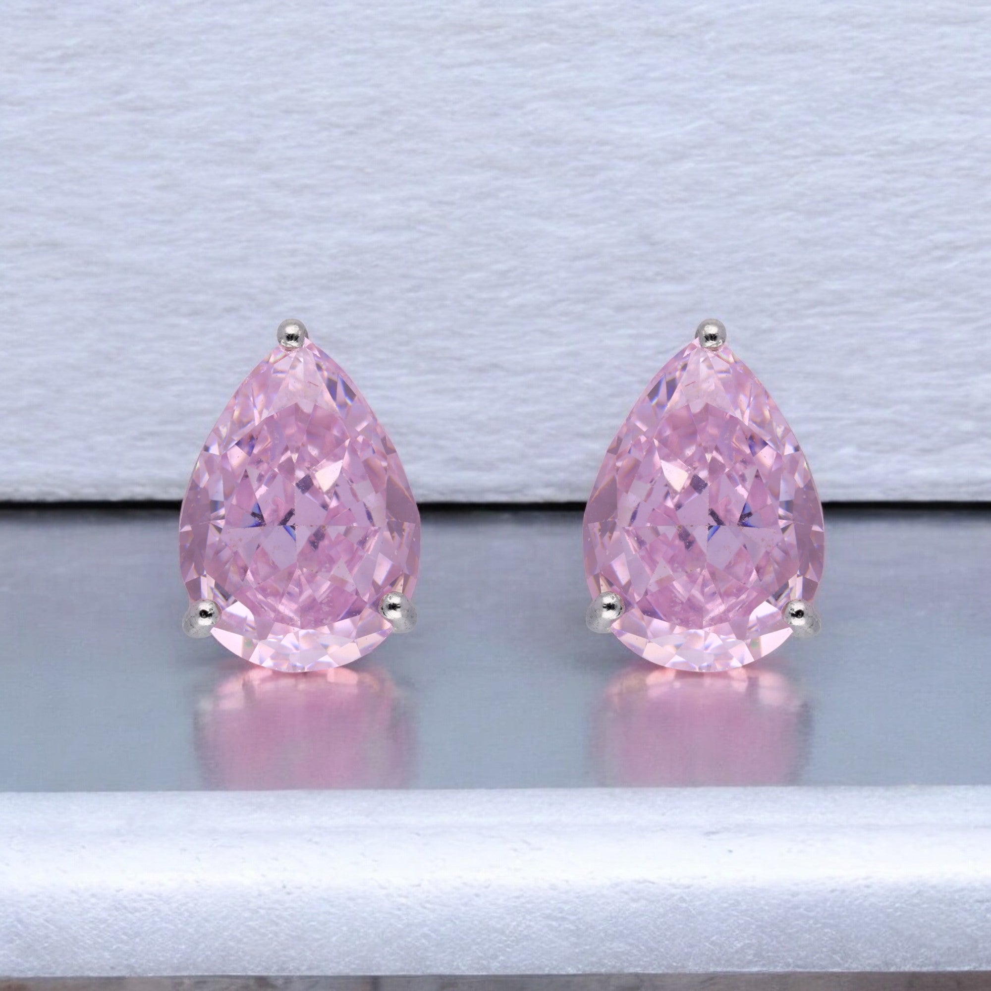 Light Pink Pear-Shaped Gemstone Sterling Silver Earstuds | SKU : 0020809461