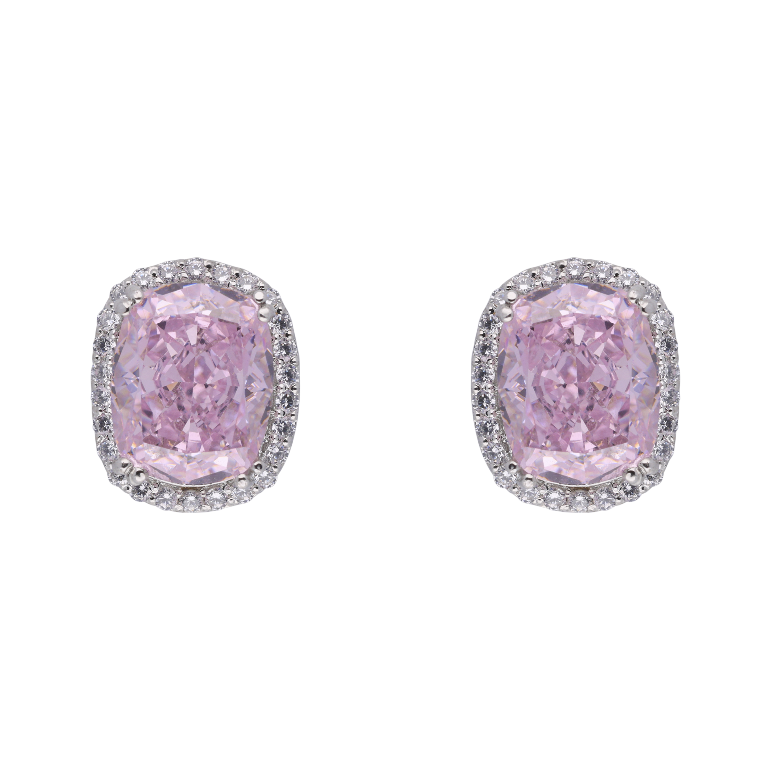 Sterling Silver Cushion-Shaped Pink Gem and Cubic Zirconia Earstuds | SKU : 0020809478, 0003396131