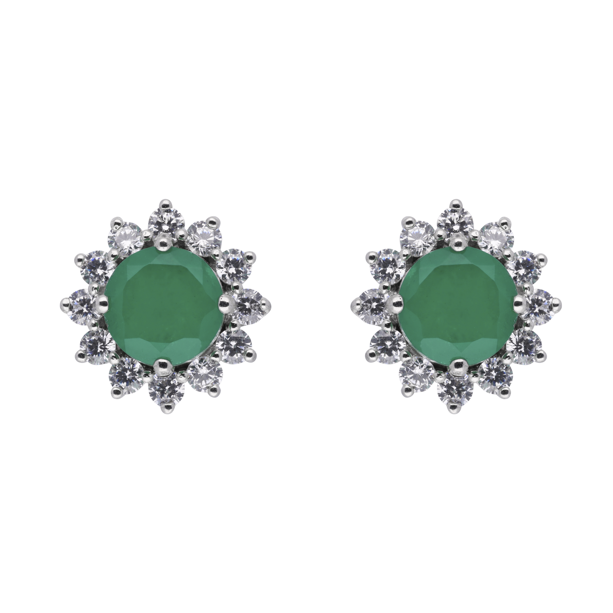 Verdant Bloom Sterling Silver Earstuds with Green Gemstone and Cubic Zircon Floral | SKU : 0020809553, 0020809539, 0003396186, 0020809522