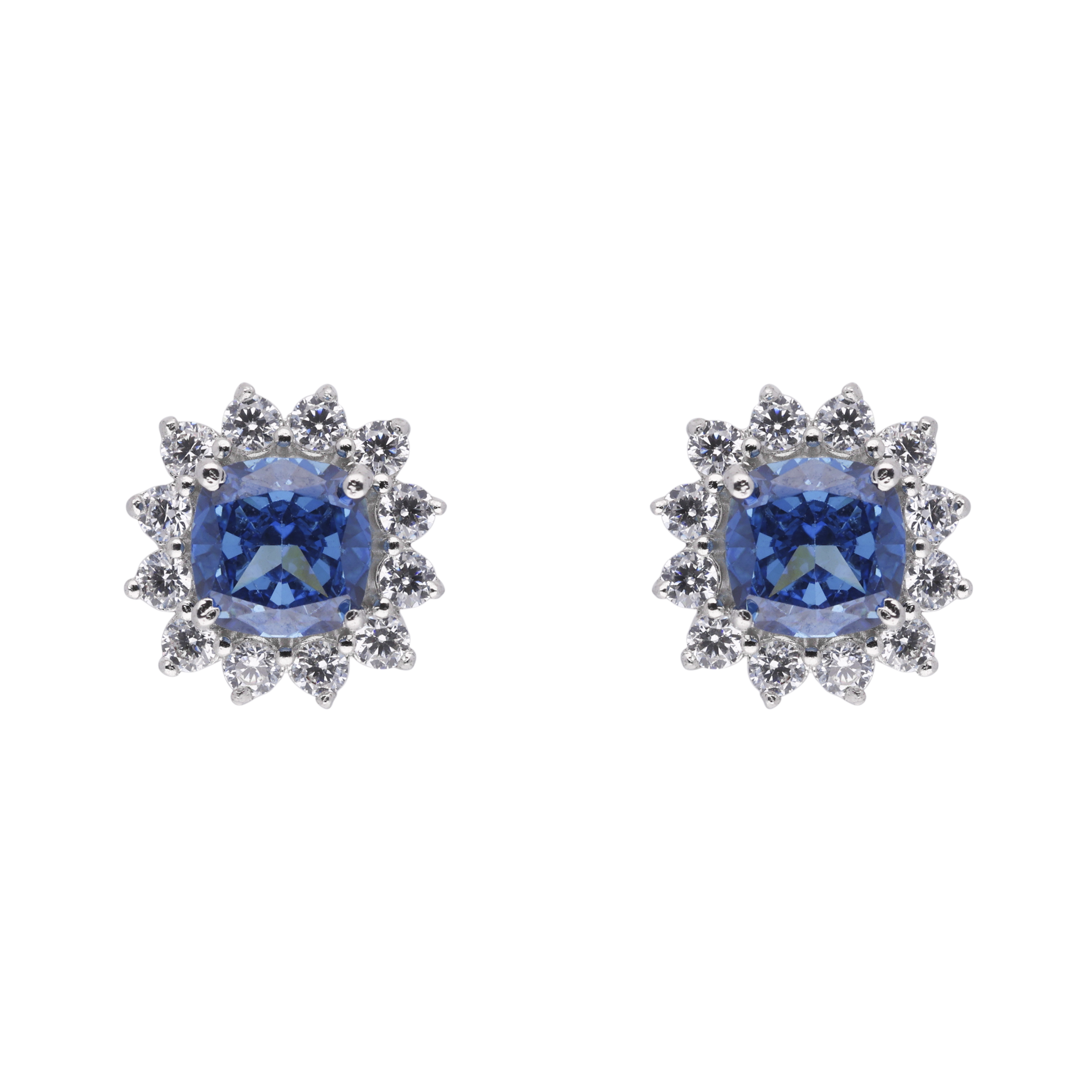 Ocean Glow Cushion-Cut Blue Gem Earstuds in Sterling Silver with Cubic Zircon Accents | SKU : 0020809584, 0020809577