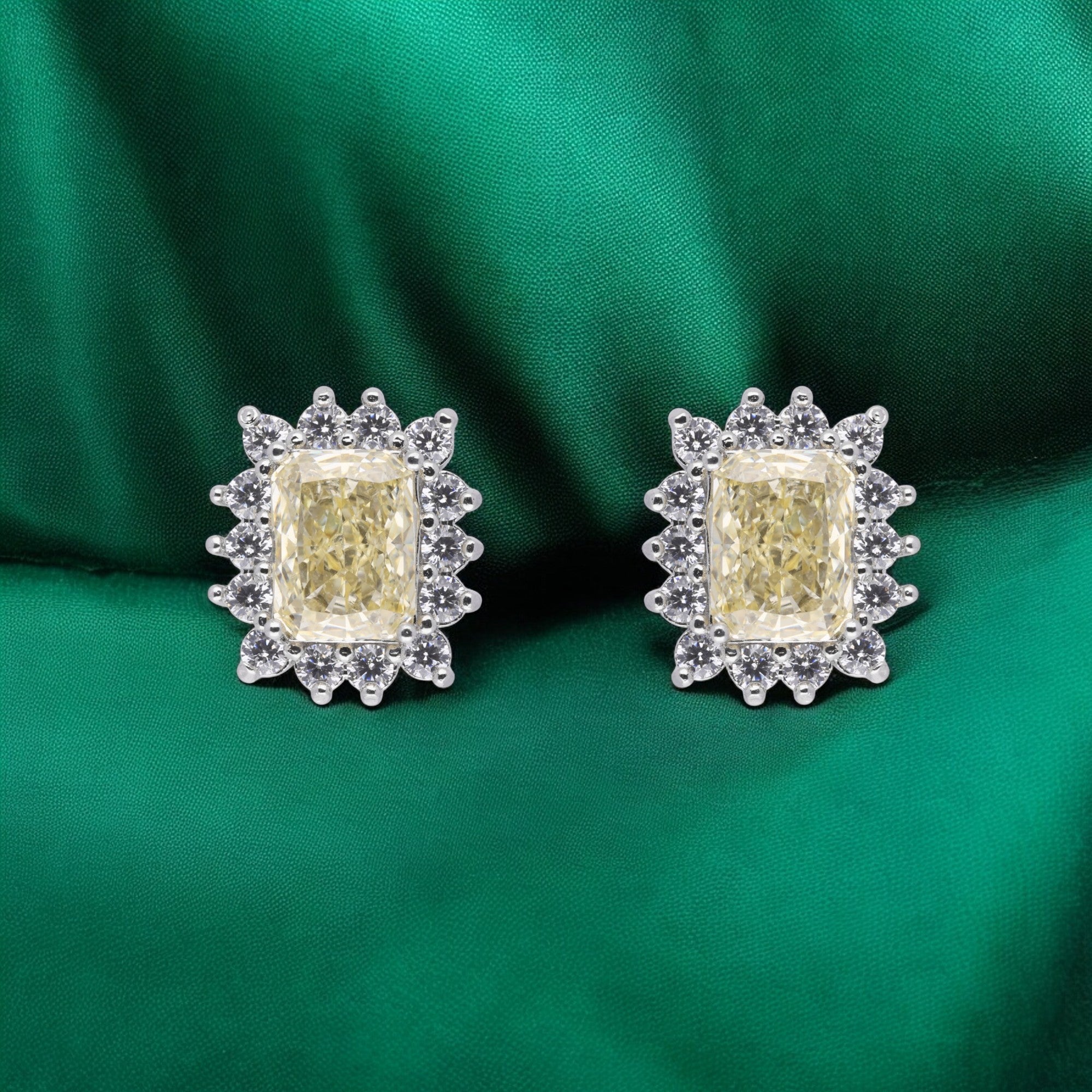 Silver Light Yellow Emerald Cut Earring | SKU : 0020809614, 0020809621