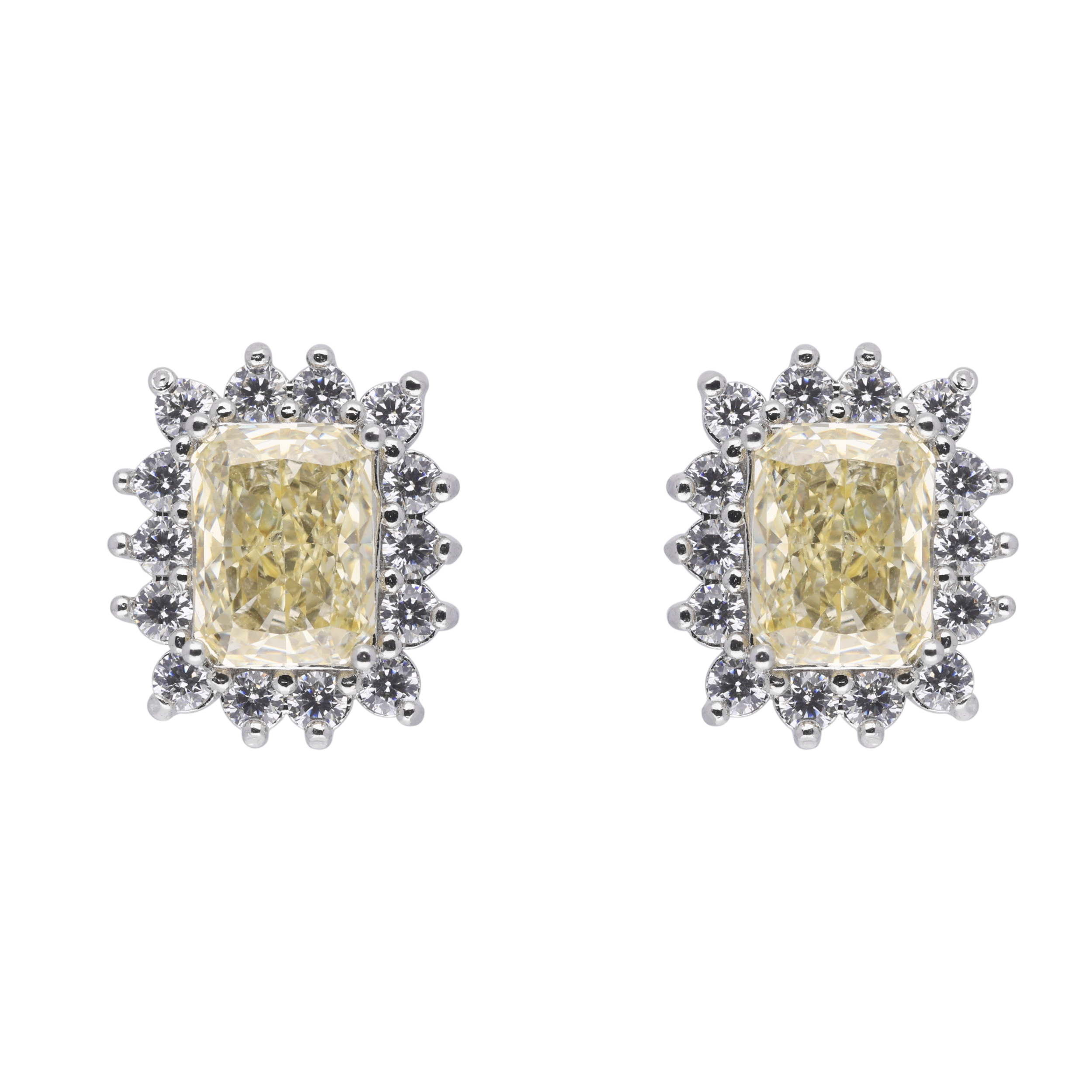 Silver Light Yellow Emerald Cut Earring | SKU : 0020809614, 0020809621