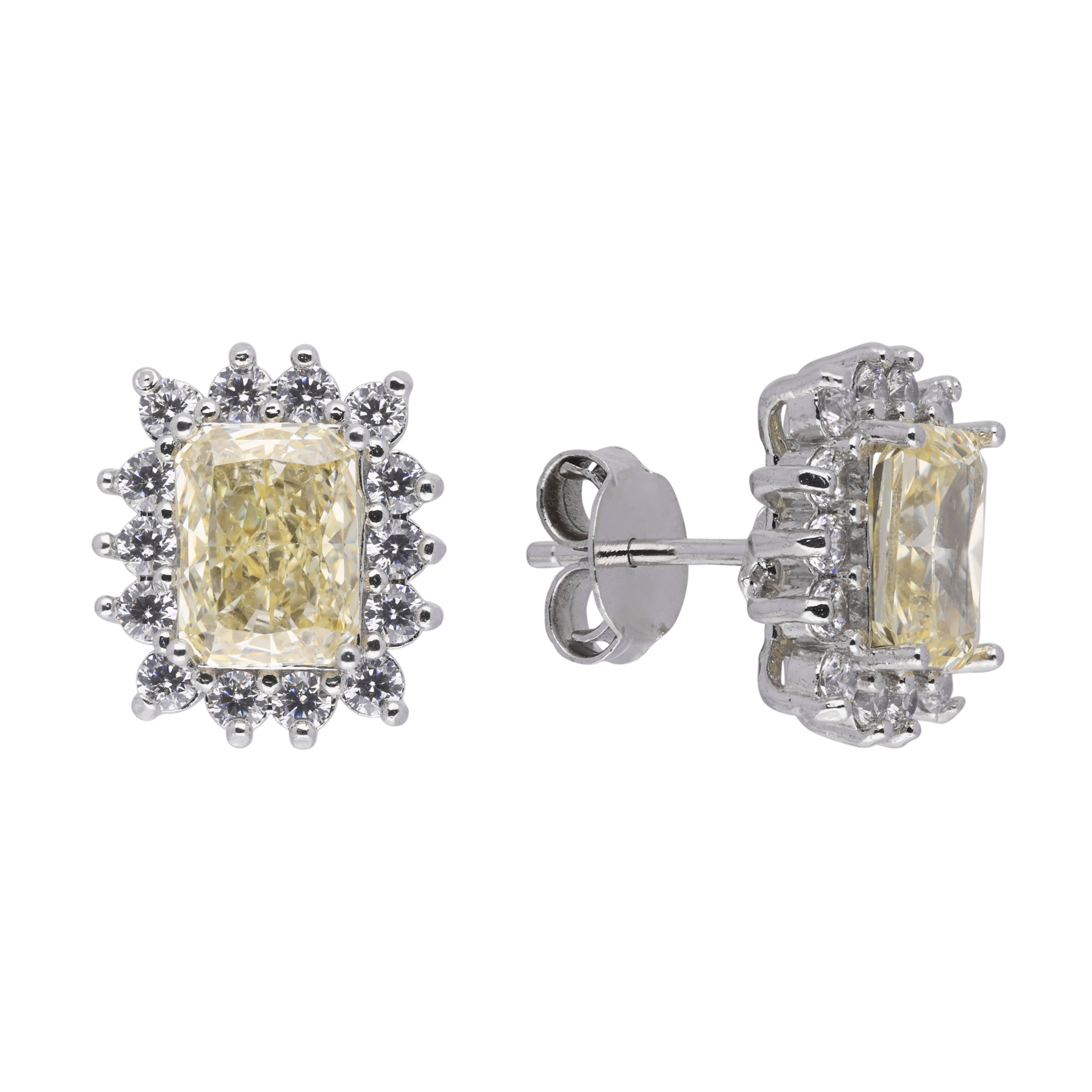 Silver Light Yellow Emerald Cut Earring | SKU : 0020809614, 0020809621