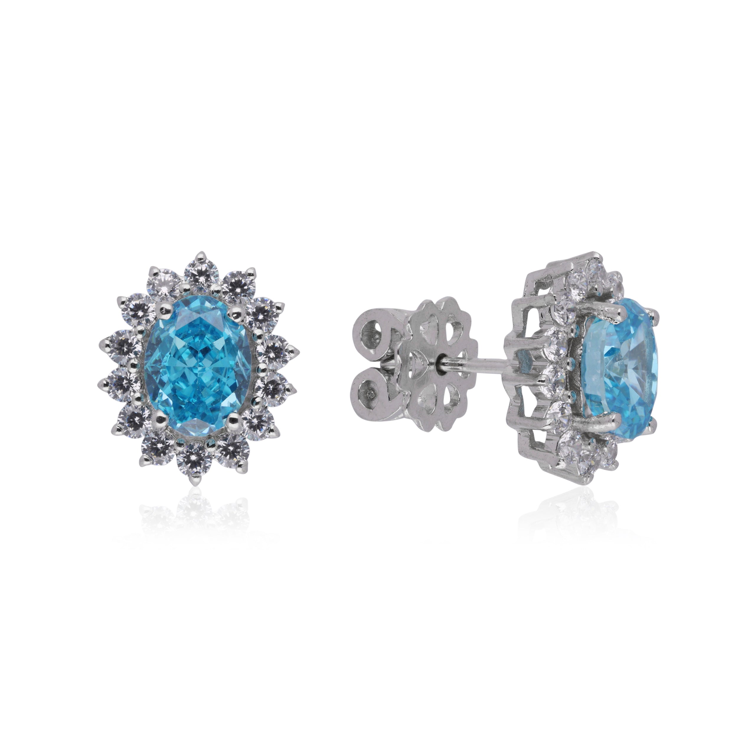 Sterling Silver Oval Gem Earstuds with Cubic Zirconia | SKU : 0003396285, 0020809676