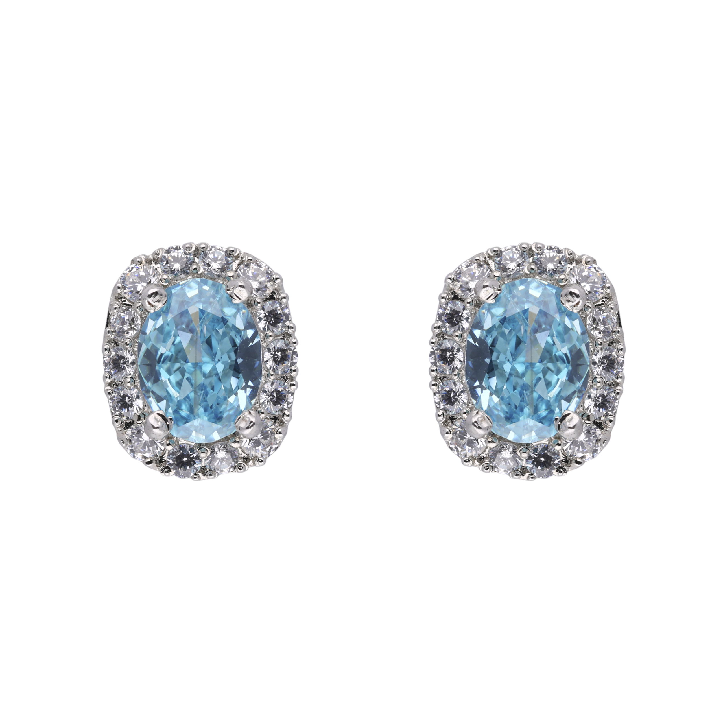 Sterling Silver Cushion-Shaped Blue Gem Earstuds with Cubic Zirconia Accents | SKU : 0020809751