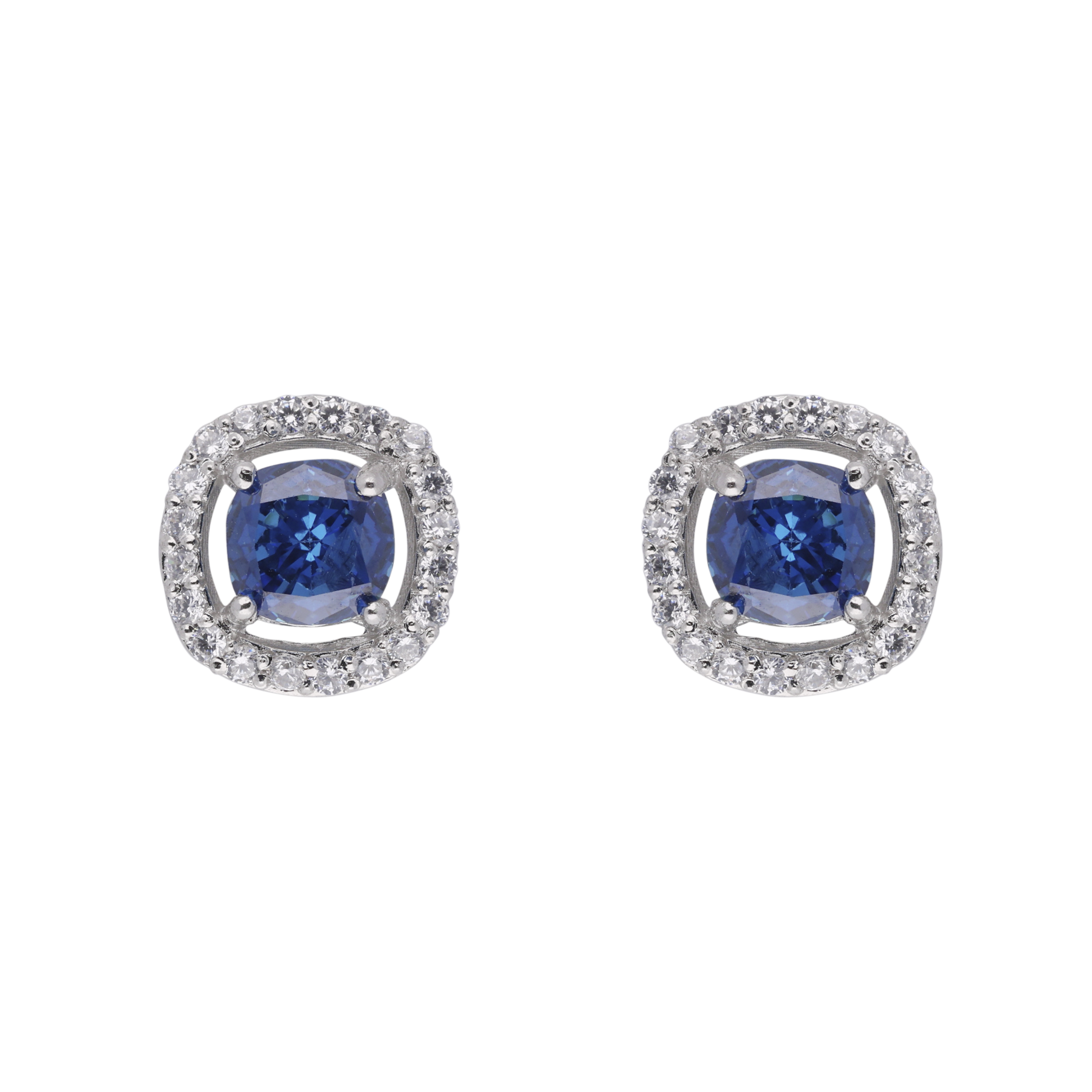 Sterling Silver Cushion Blue Gem and Cubic Zircon Earstuds | SKU : 0020809768, 0003396360, 0003396377, 0020809799, 0020809775