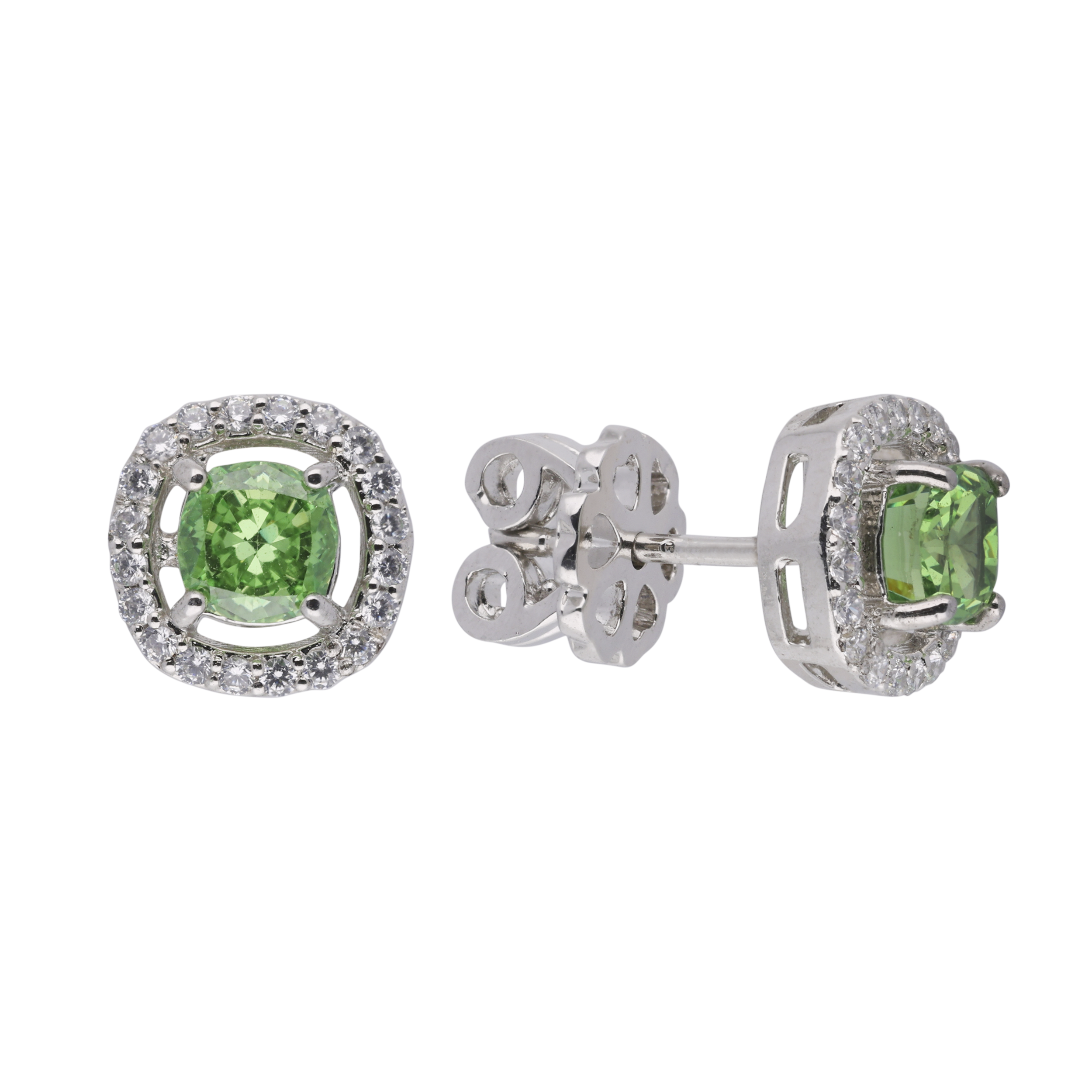 Sterling Silver Green Gem and Cubic Zirconia Earstuds | SKU : 0020809782