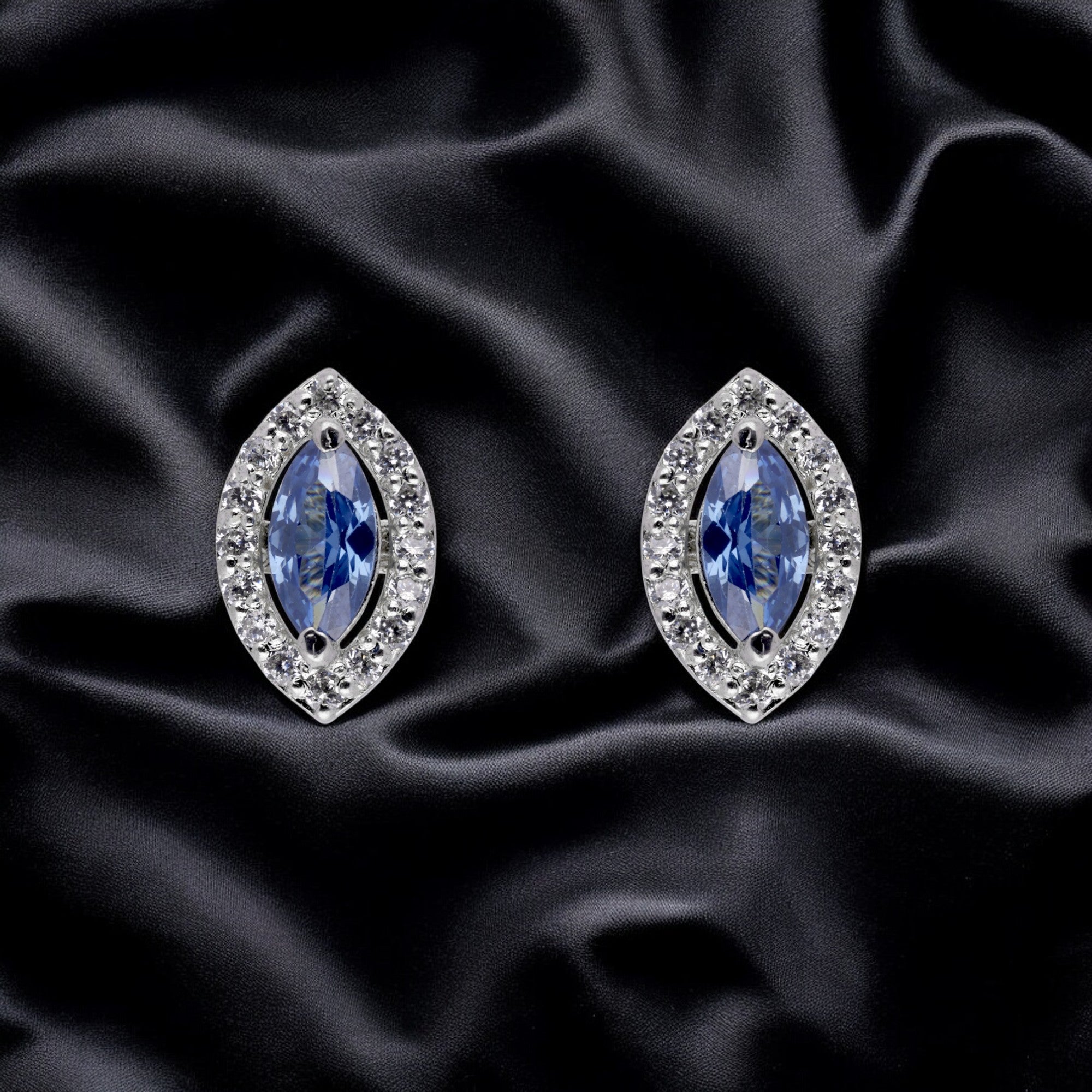 Sterling Silver Blue Gem Marquise Earstuds with Cubic Zirconia | SKU : 0020809812