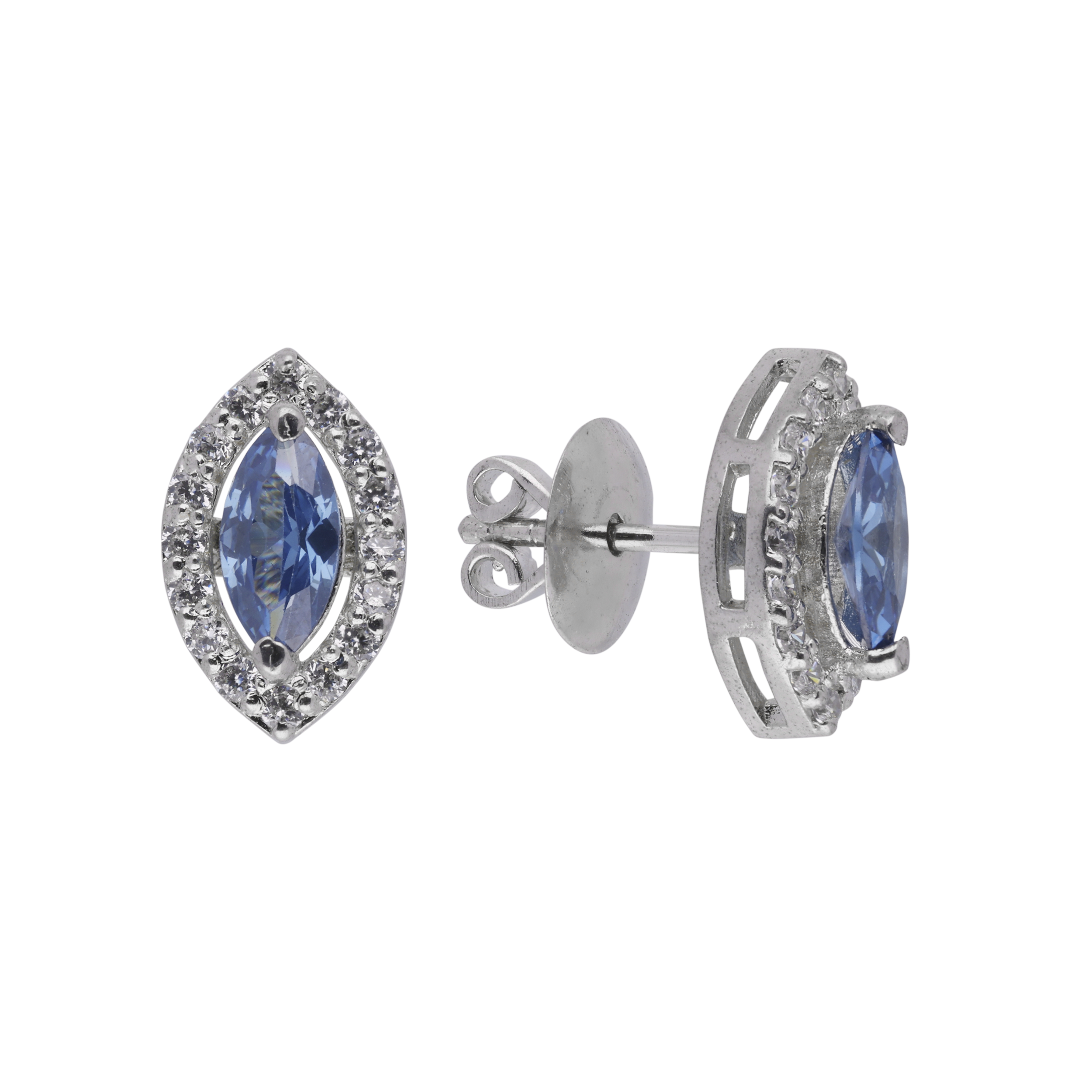 Sterling Silver Blue Gem Marquise Earstuds with Cubic Zirconia | SKU : 0020809812