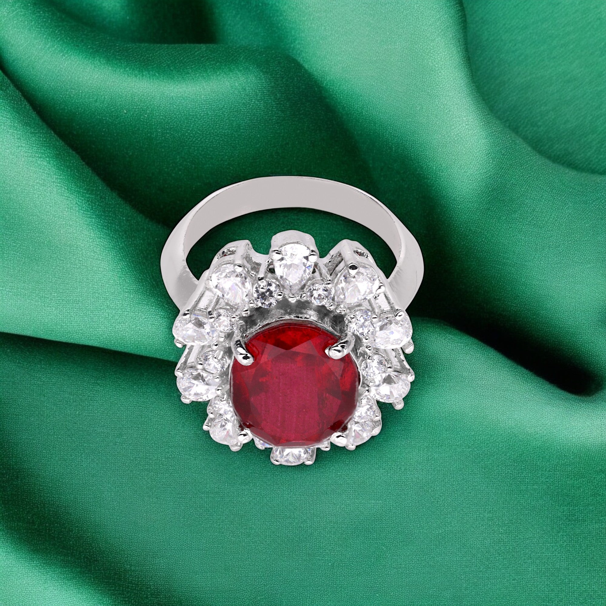 Sterling Silver Red Gemstone Ring with Cubic Zircon | SKU : 0020809867