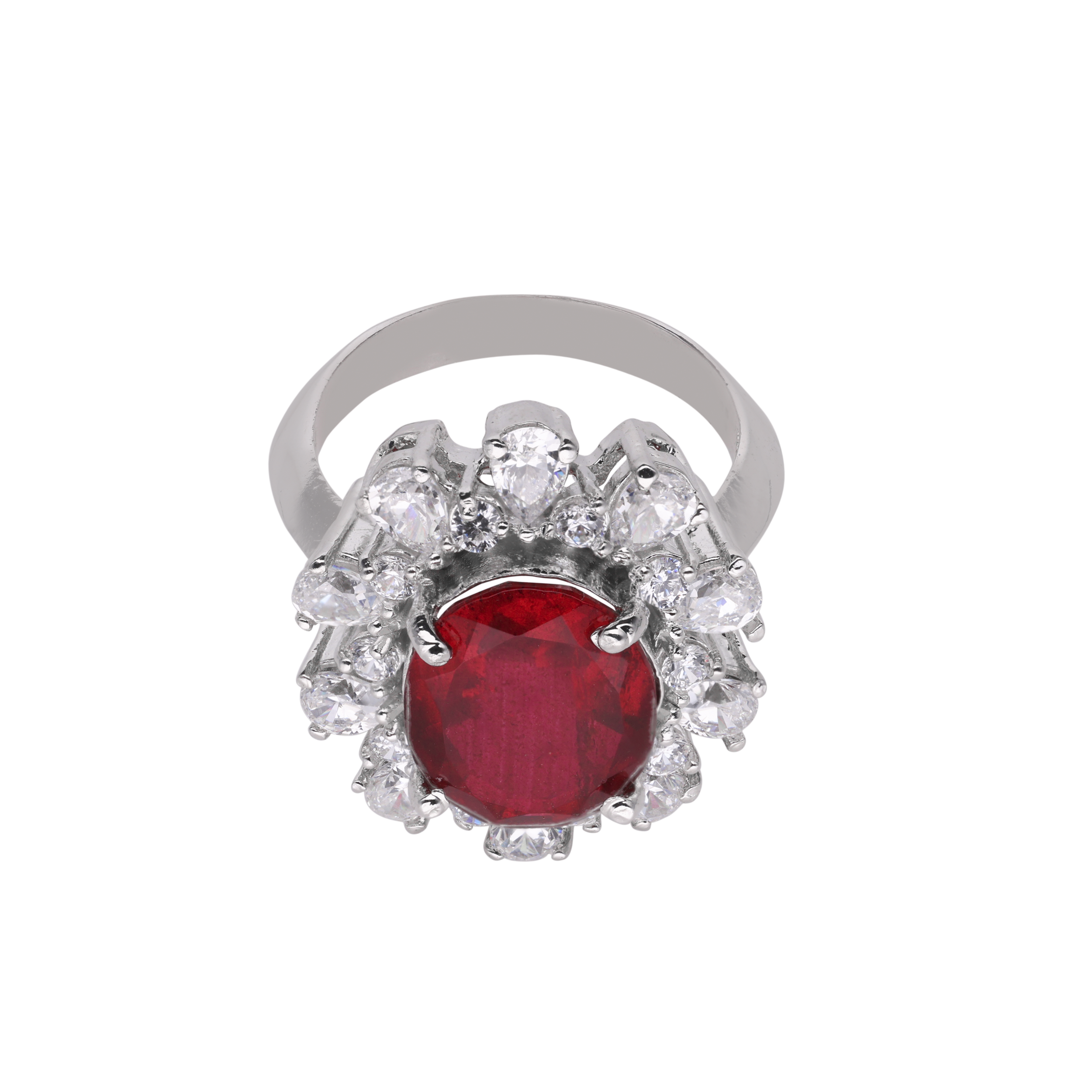 Sterling Silver Red Gemstone Ring with Cubic Zircon | SKU : 0020809867