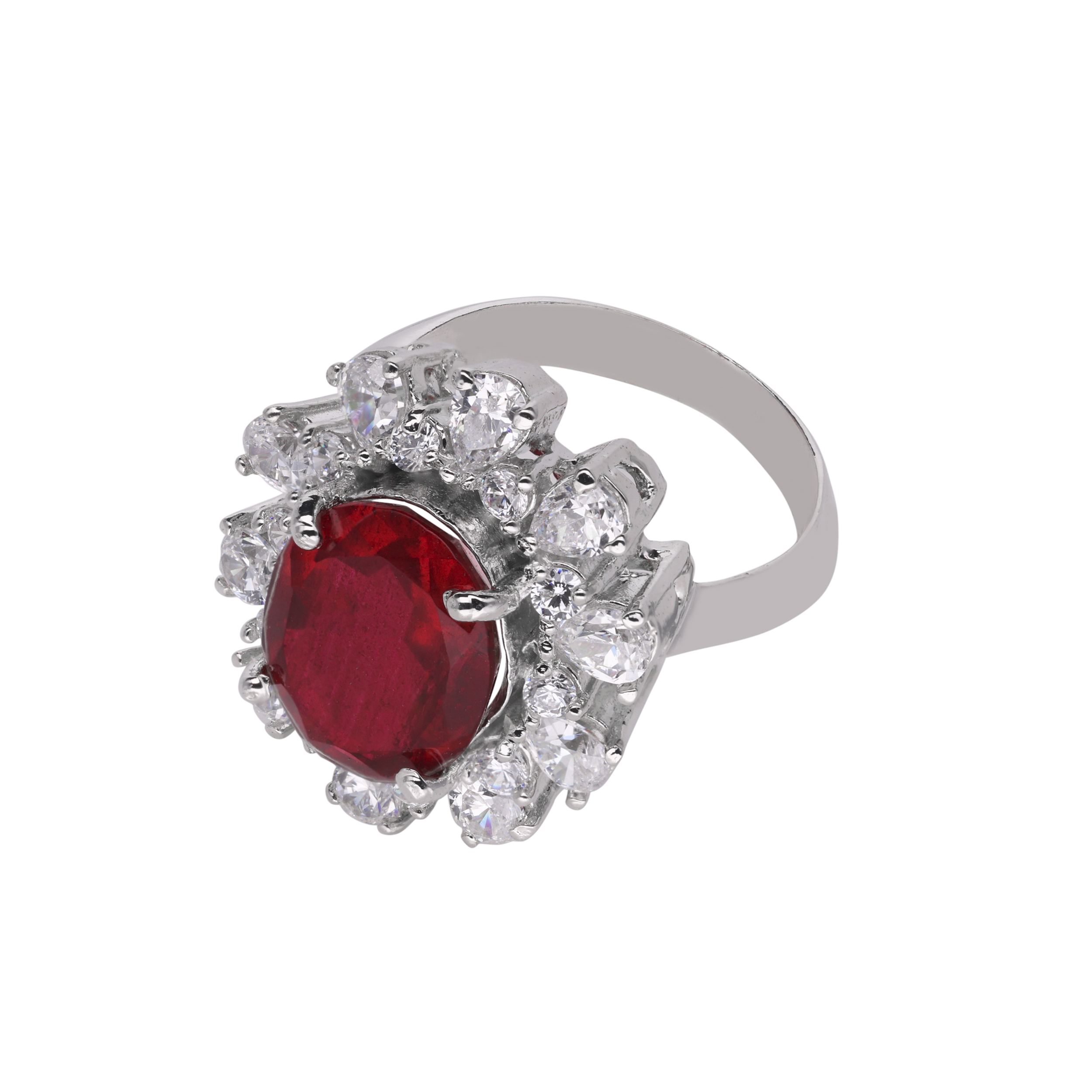 Sterling Silver Red Gemstone Ring with Cubic Zircon | SKU : 0020809867