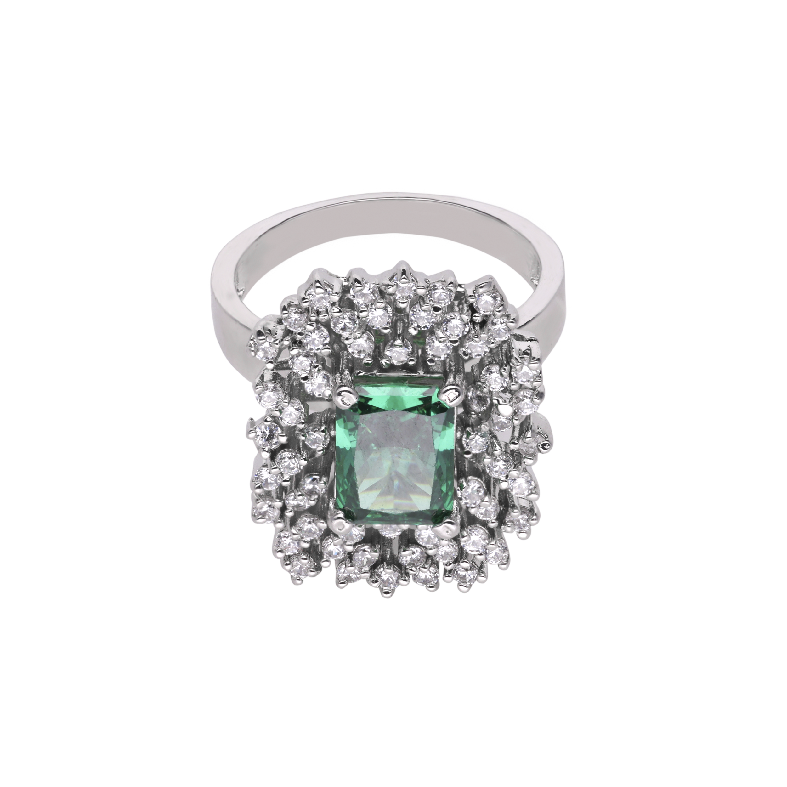 Sterling Silver Green Gemstone Ring with Cubic Zircon Accents | SKU : 0020809874 , 0003395097