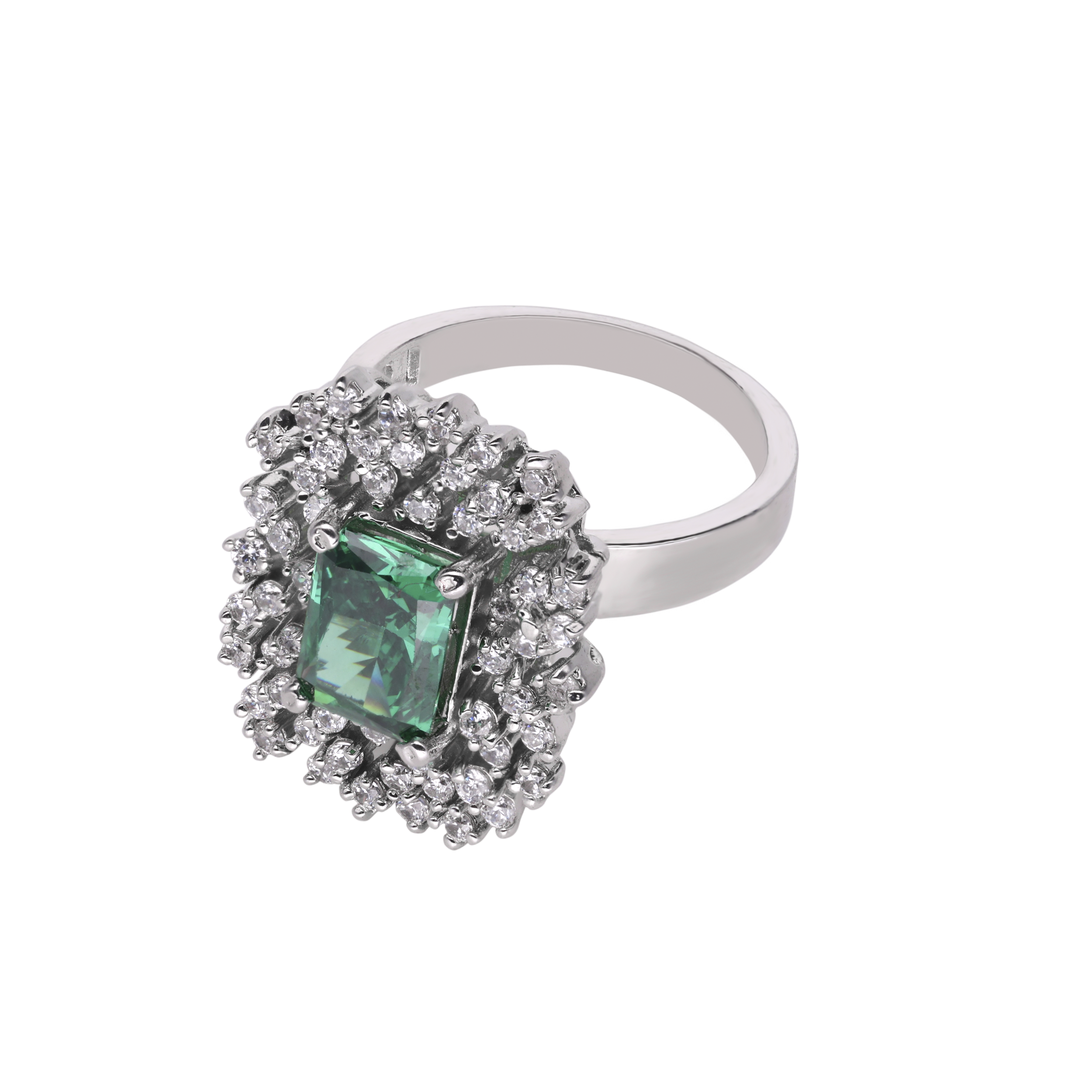 Sterling Silver Green Gemstone Ring with Cubic Zircon Accents | SKU : 0020809874 , 0003395097