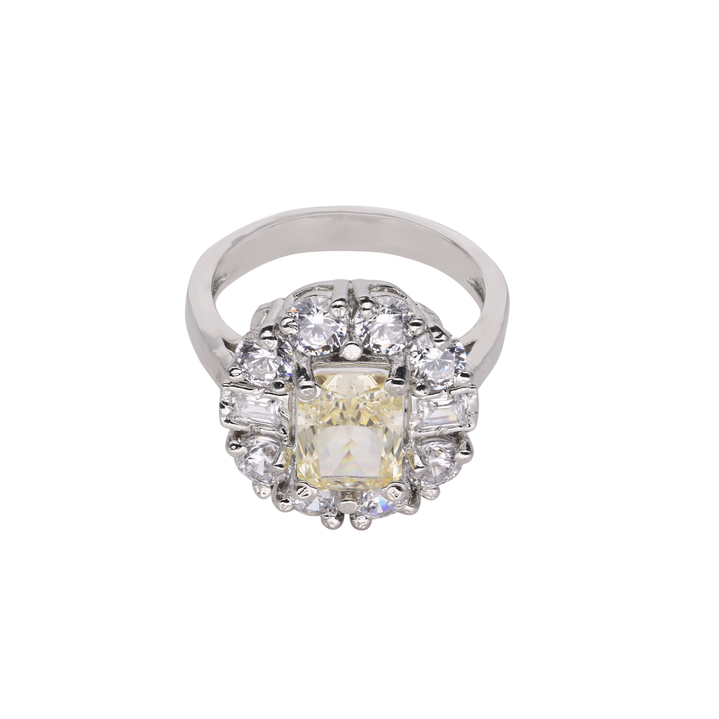 Sterling Silver Ring with Yellow Gem and Cubic Zircon Halo | SKU : 0020809898