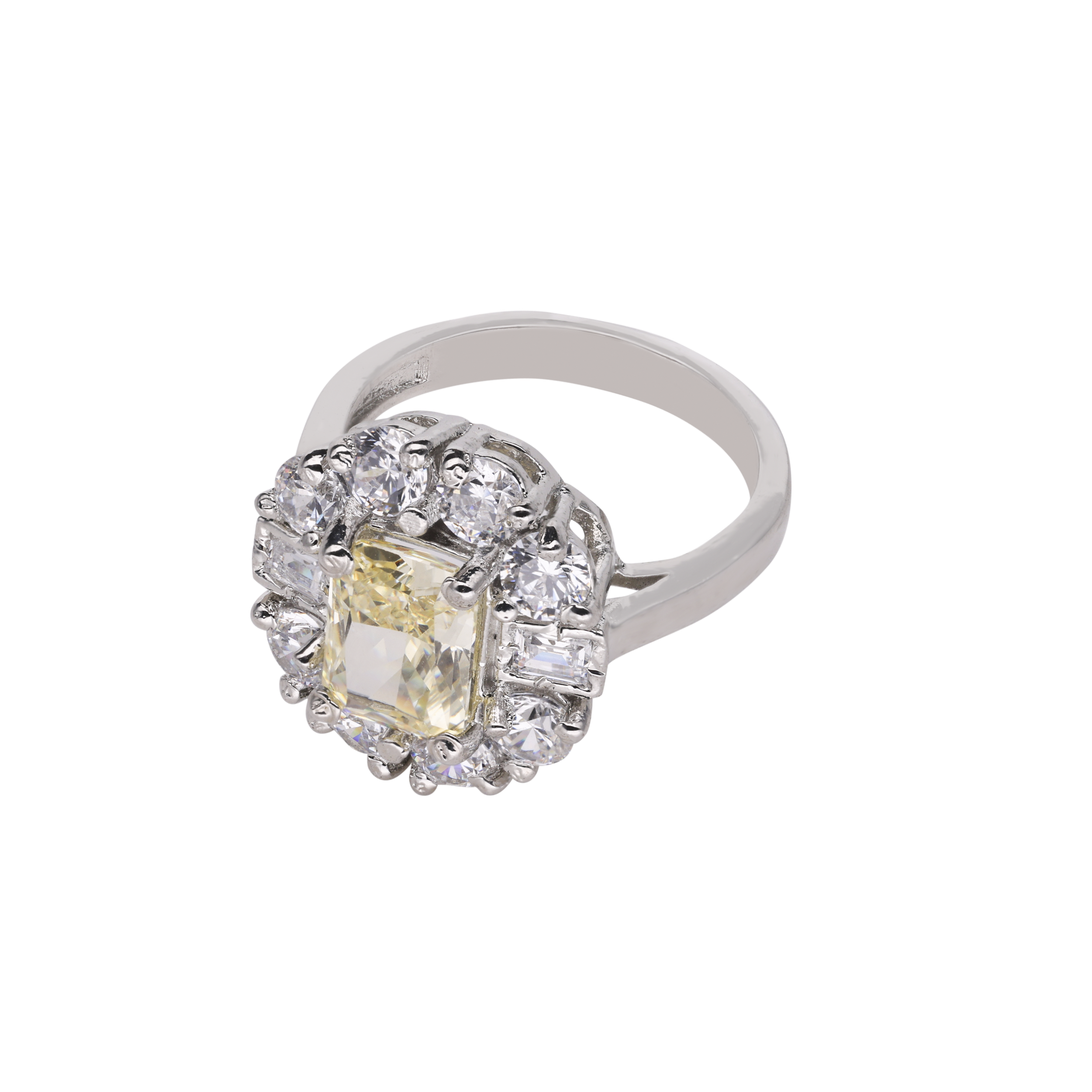 Sterling Silver Ring with Yellow Gem and Cubic Zircon Halo | SKU : 0020809898