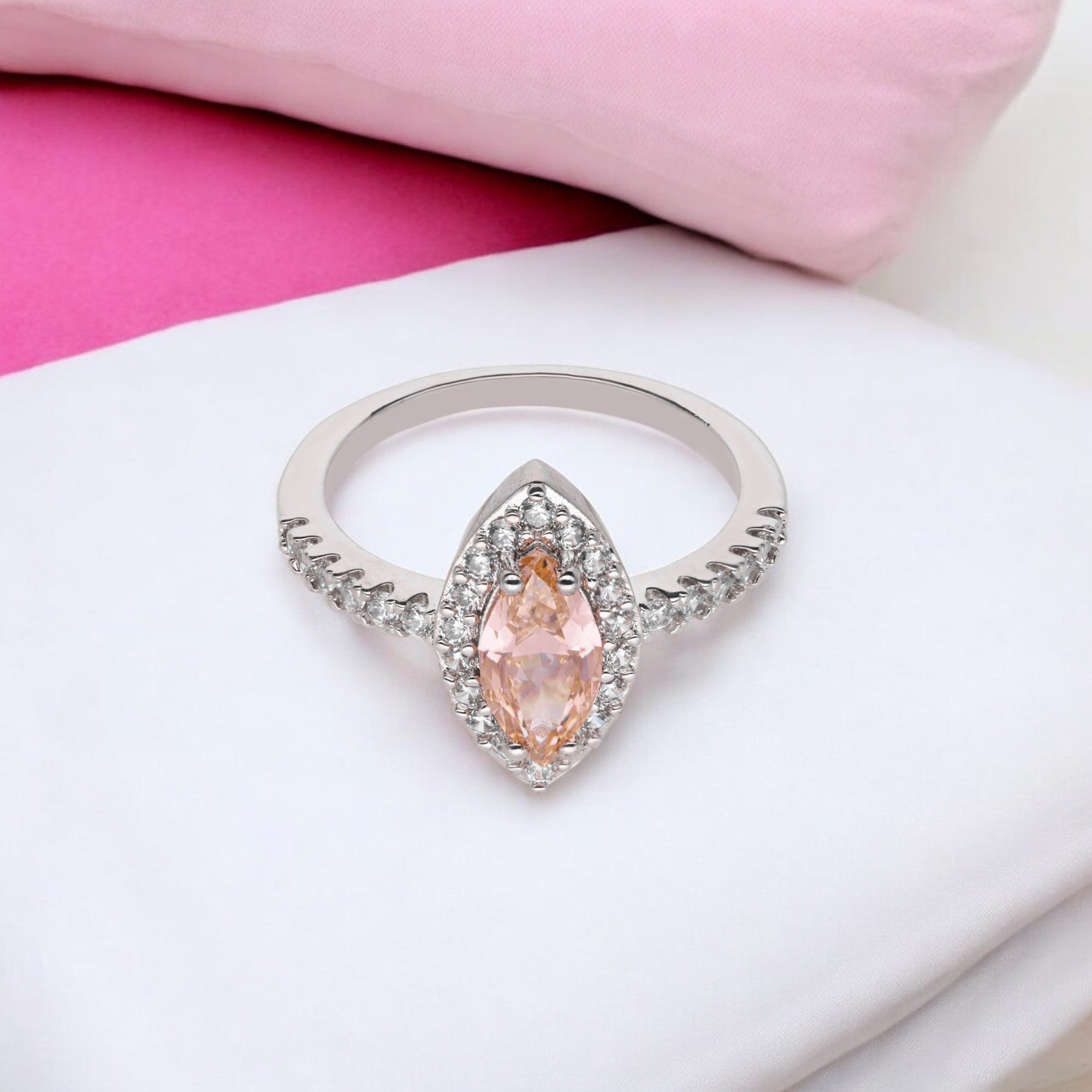 Sterling Silver Marquise Orange Gemstone Ring with Cubic Zircon | SKU : 0020809928