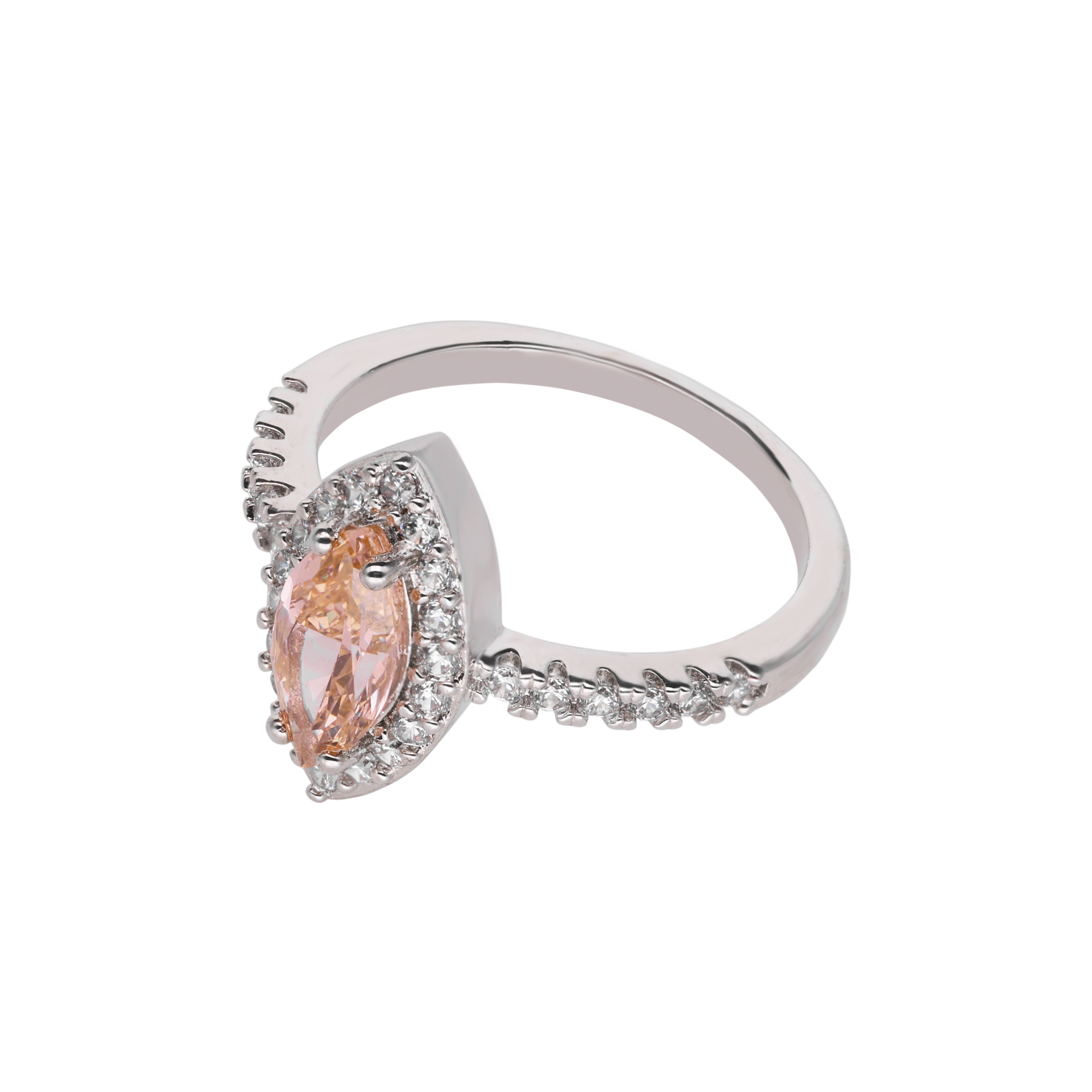 Sterling Silver Marquise Orange Gemstone Ring with Cubic Zircon | SKU : 0020809928