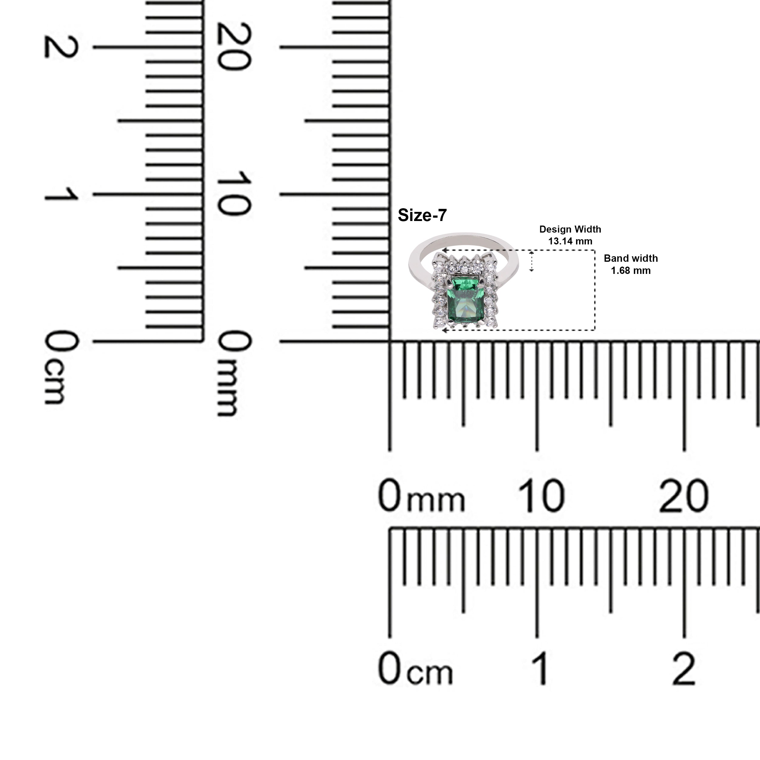 Sterling Silver Emerald-Cut Green Gemstone Ring with Cubic Zircon | SKU : 0020809935