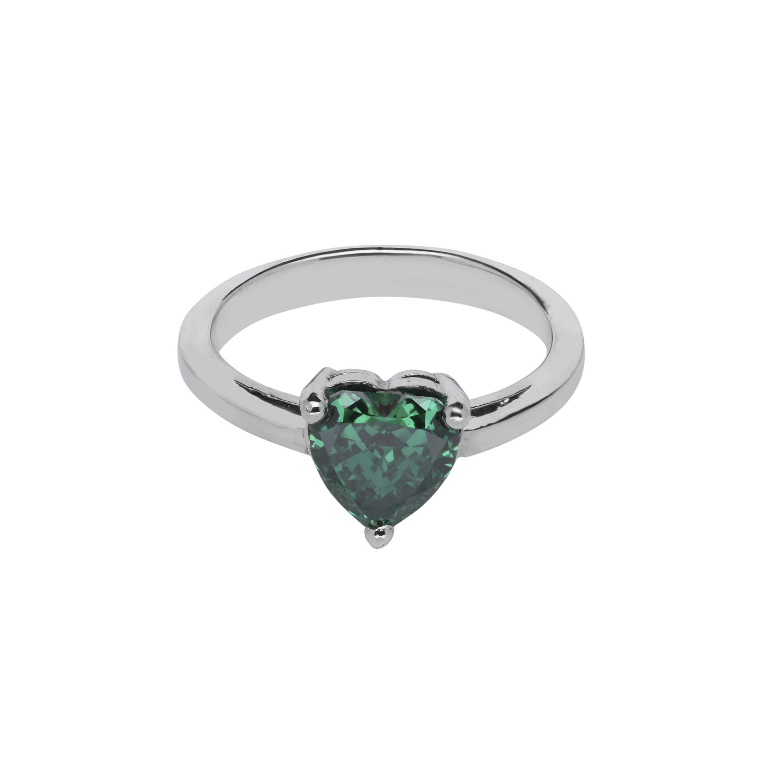 Silver Ring with Green Heart-Shaped Gemstone | SKU : 0020810085