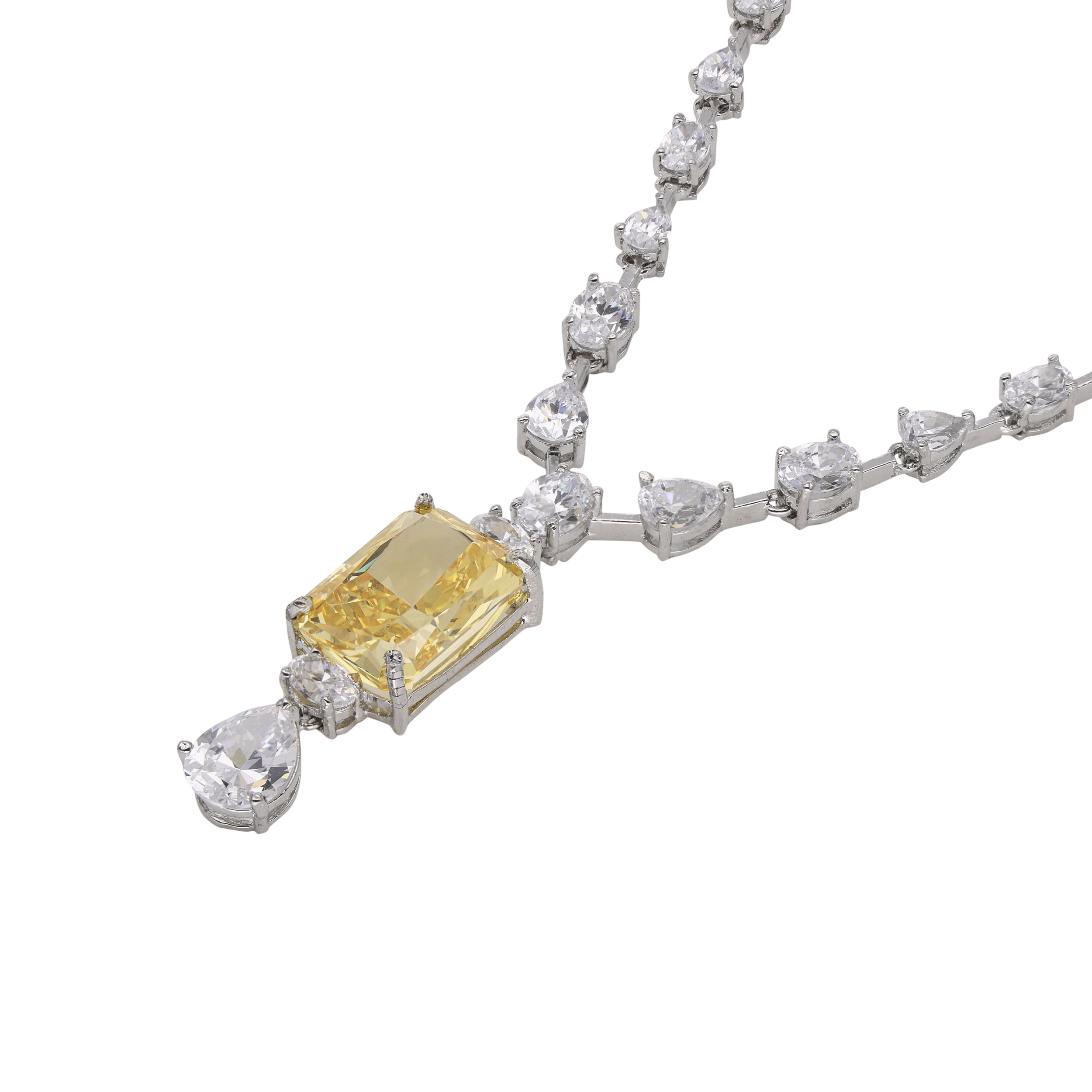 Sterling Silver Solitaire Necklace with Yellow Gemstone and Cubic Zircon |SKU : 0020810092