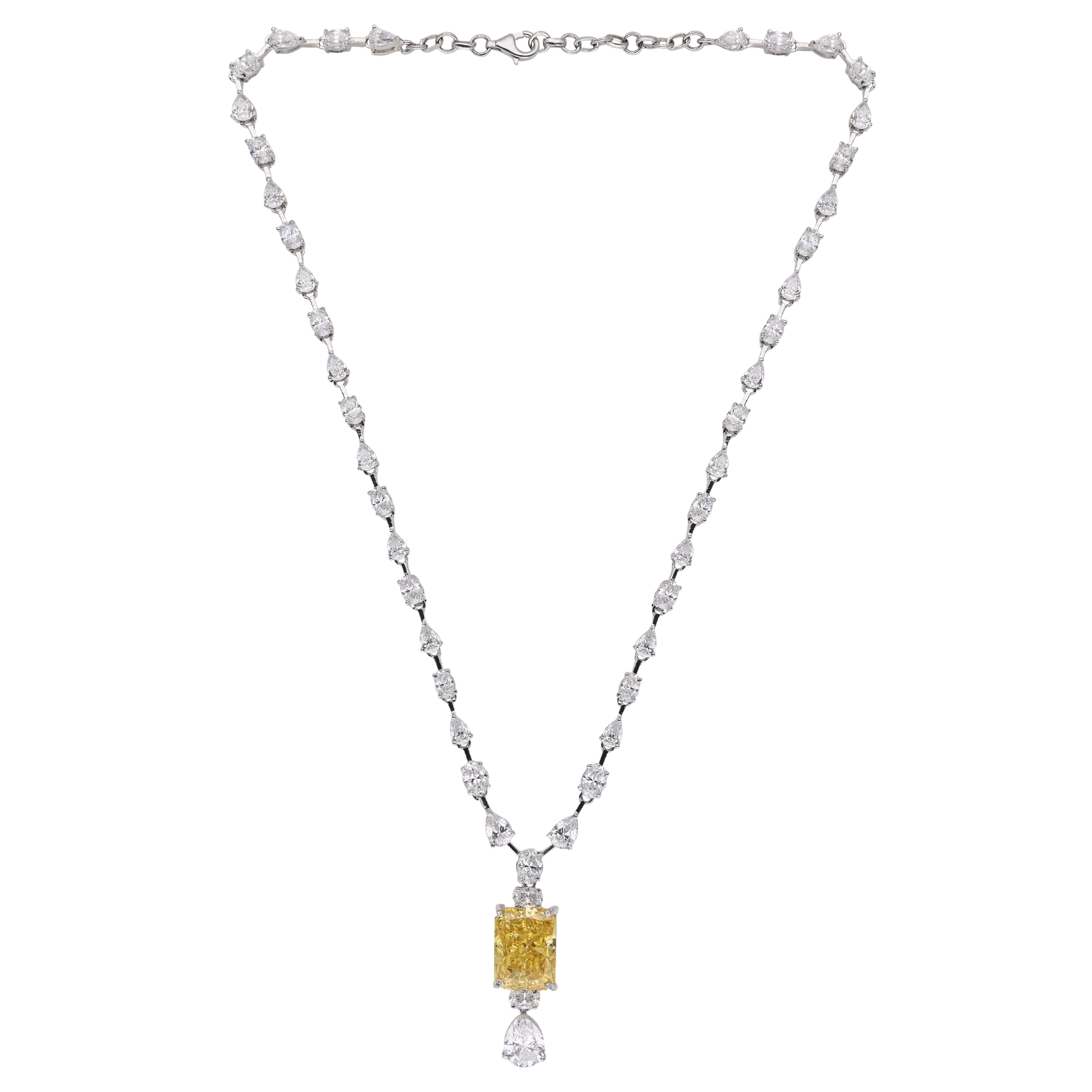 Sterling Silver Solitaire Necklace with Yellow Gemstone and Cubic Zircon |SKU : 0020810092