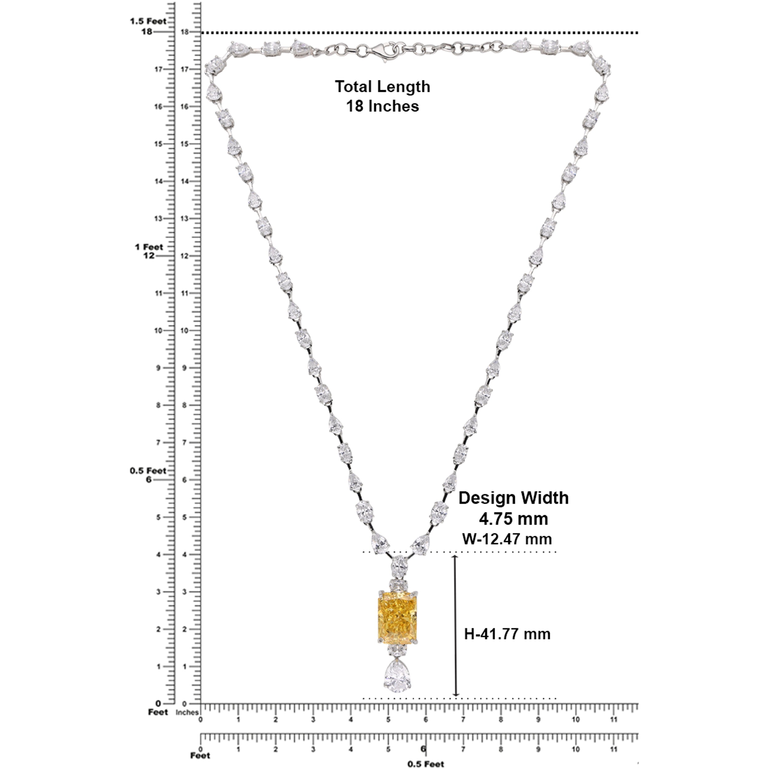 Sterling Silver Solitaire Necklace with Yellow Gemstone and Cubic Zircon |SKU : 0020810092