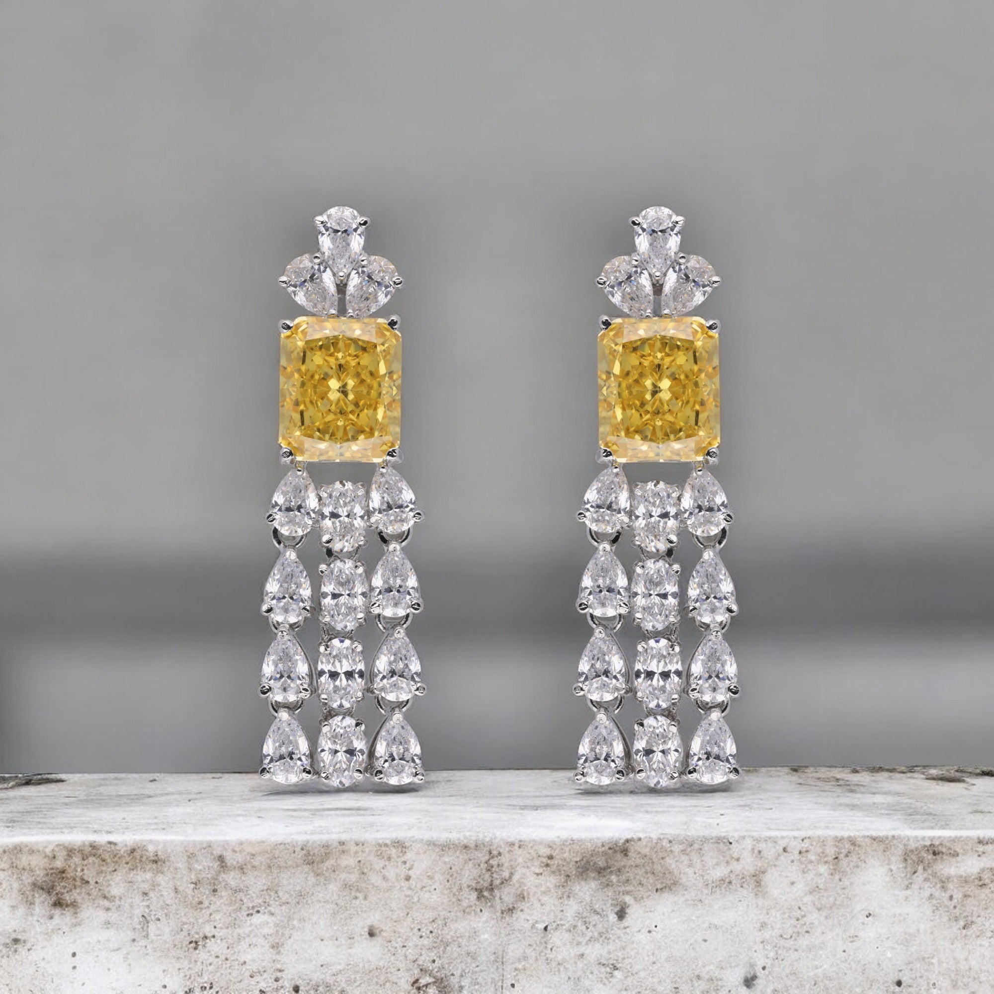 Sterling Silver Yellow Gemstone Eardrops with Cubic Zircon Accents | SKU : 0020810108