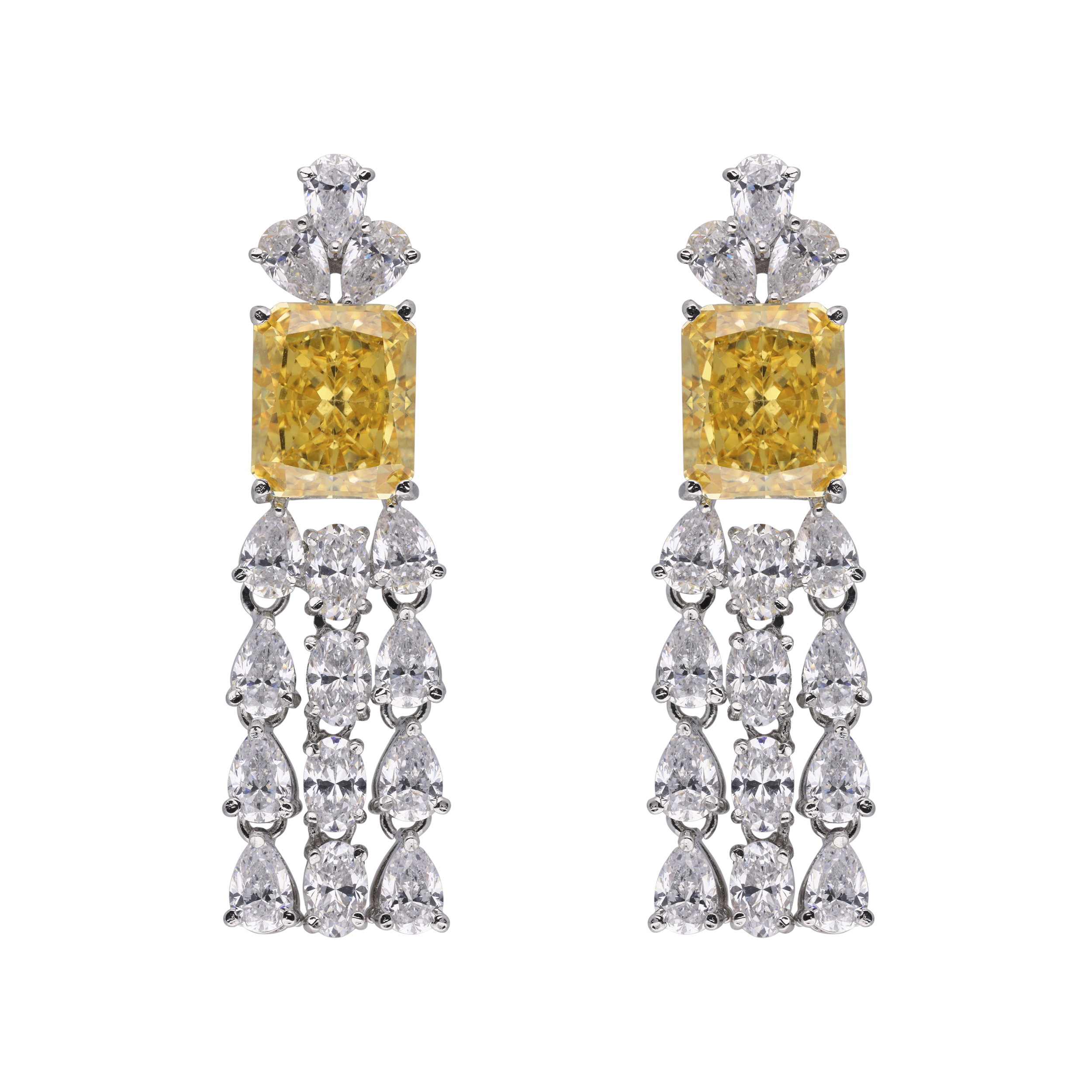 Sterling Silver Yellow Gemstone Eardrops with Cubic Zircon Accents | SKU : 0020810108