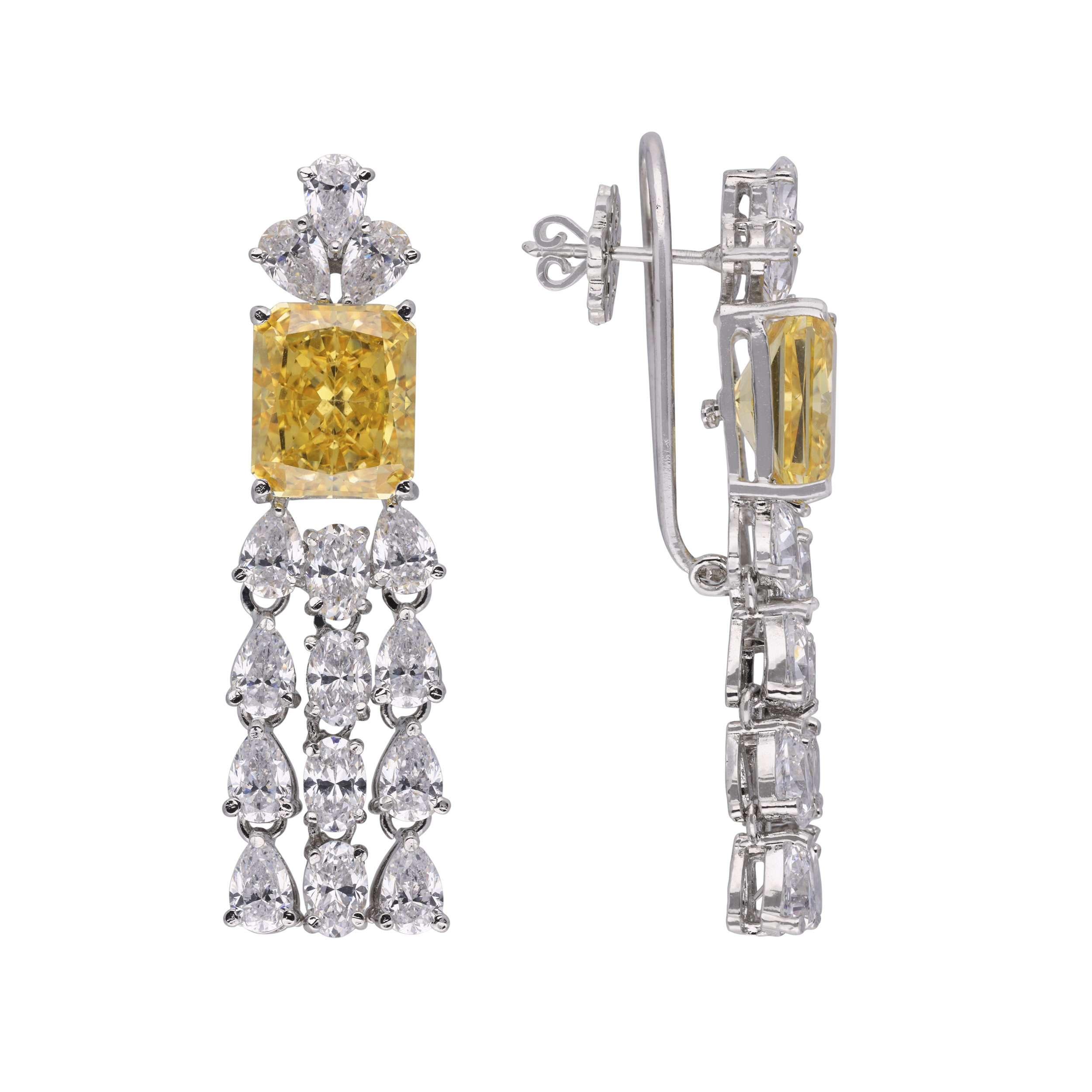 Sterling Silver Yellow Gemstone Eardrops with Cubic Zircon Accents | SKU : 0020810108