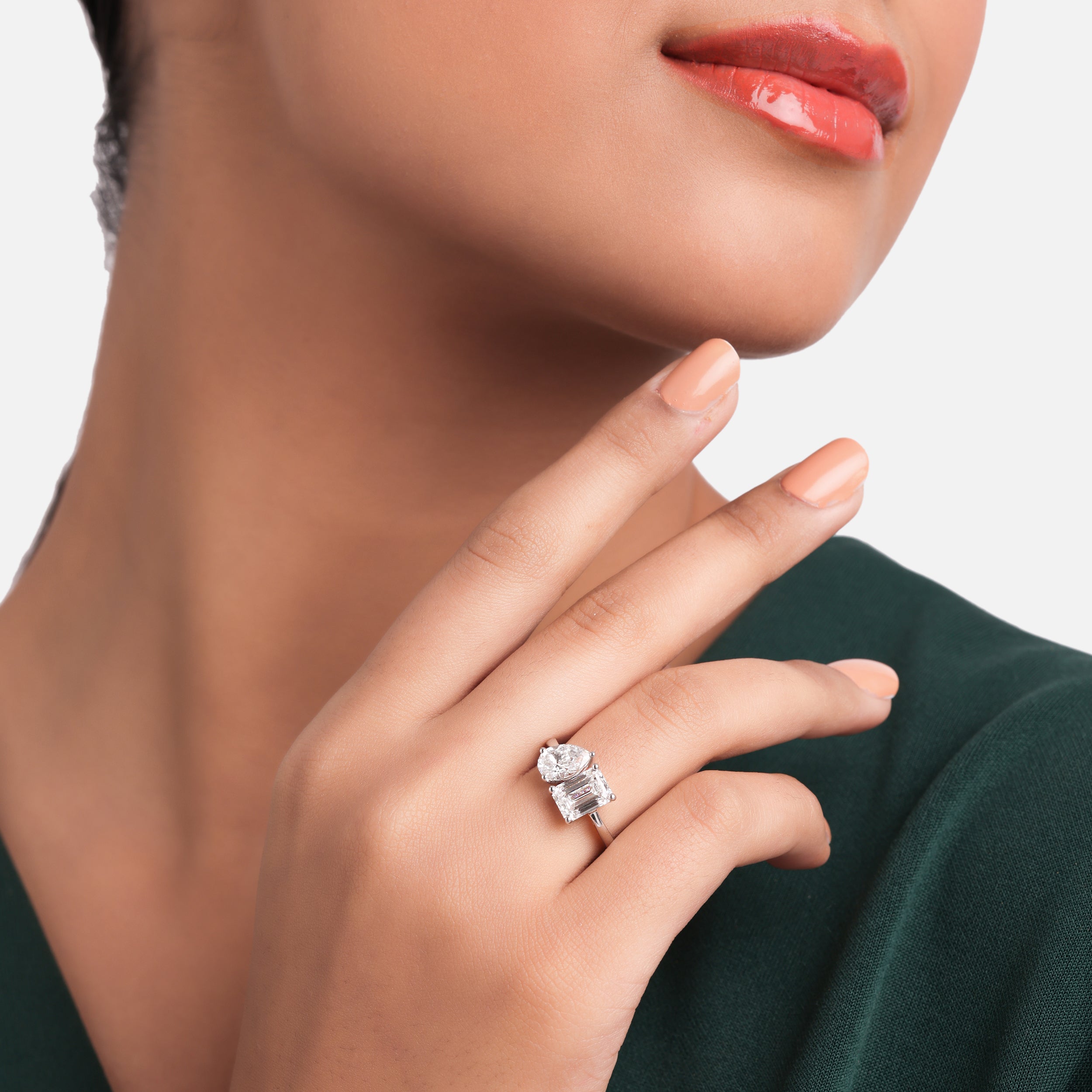 Pear and Emerald-Cut 3.09 Carat Lab-Grown Duo Diamond Ring | SKU : 0020829988