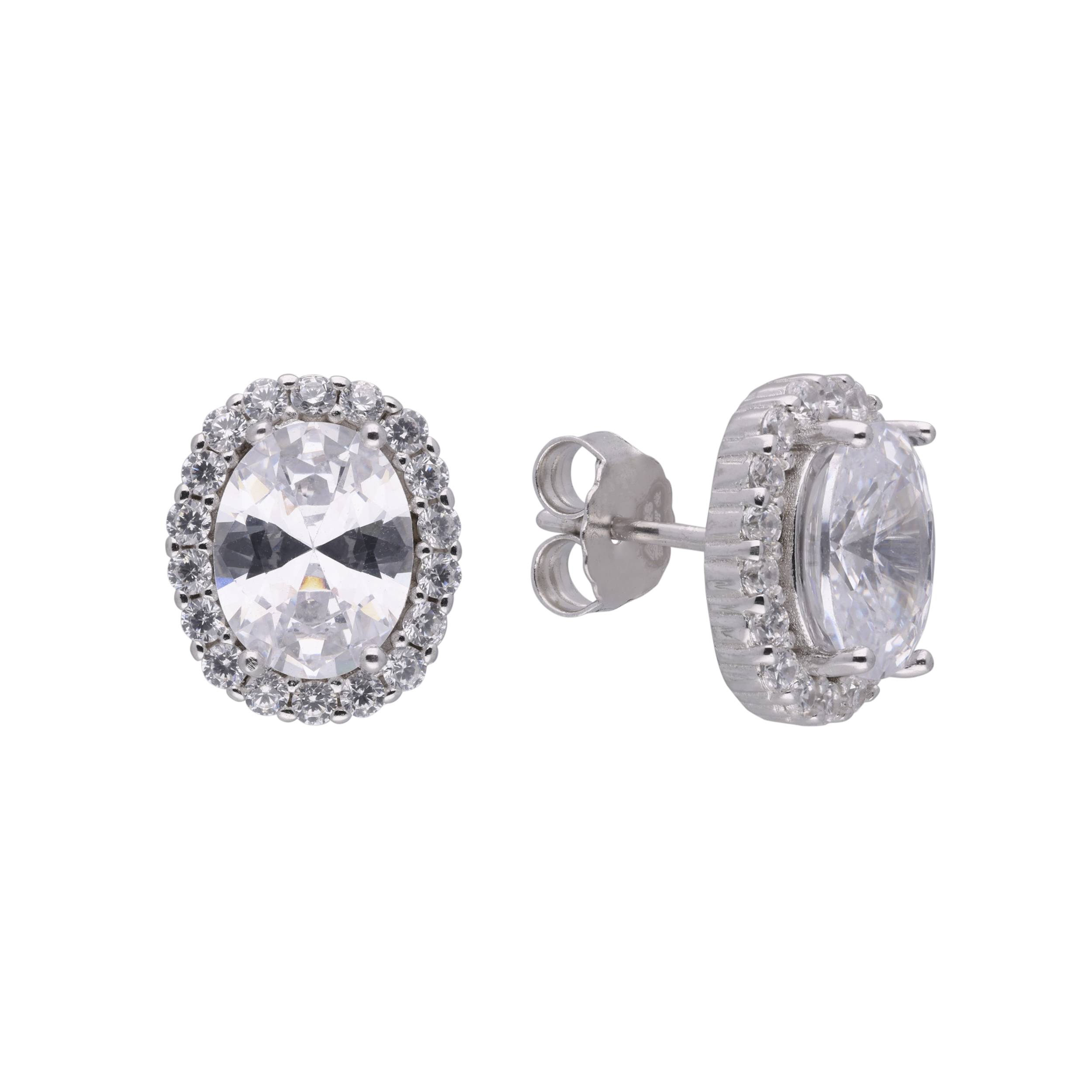 Oval Gem Halo Sterling Ear Studs | SKU : 0020846824, 0003399422, 0003399439, 0020846817, 0020846770, 0020846787, 0020846800, 0020846794