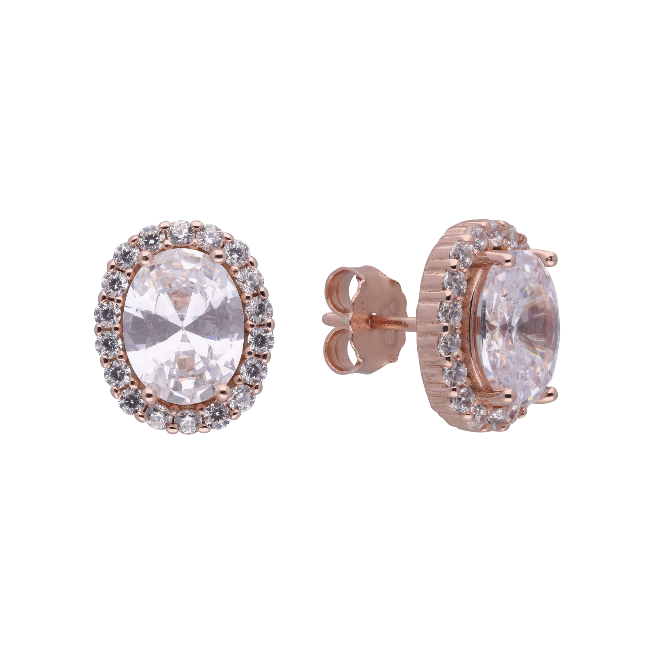 Oval Gem Halo Sterling Ear Studs | SKU : 0020846824, 0003399422, 0003399439, 0020846817, 0020846770, 0020846787, 0020846800, 0020846794