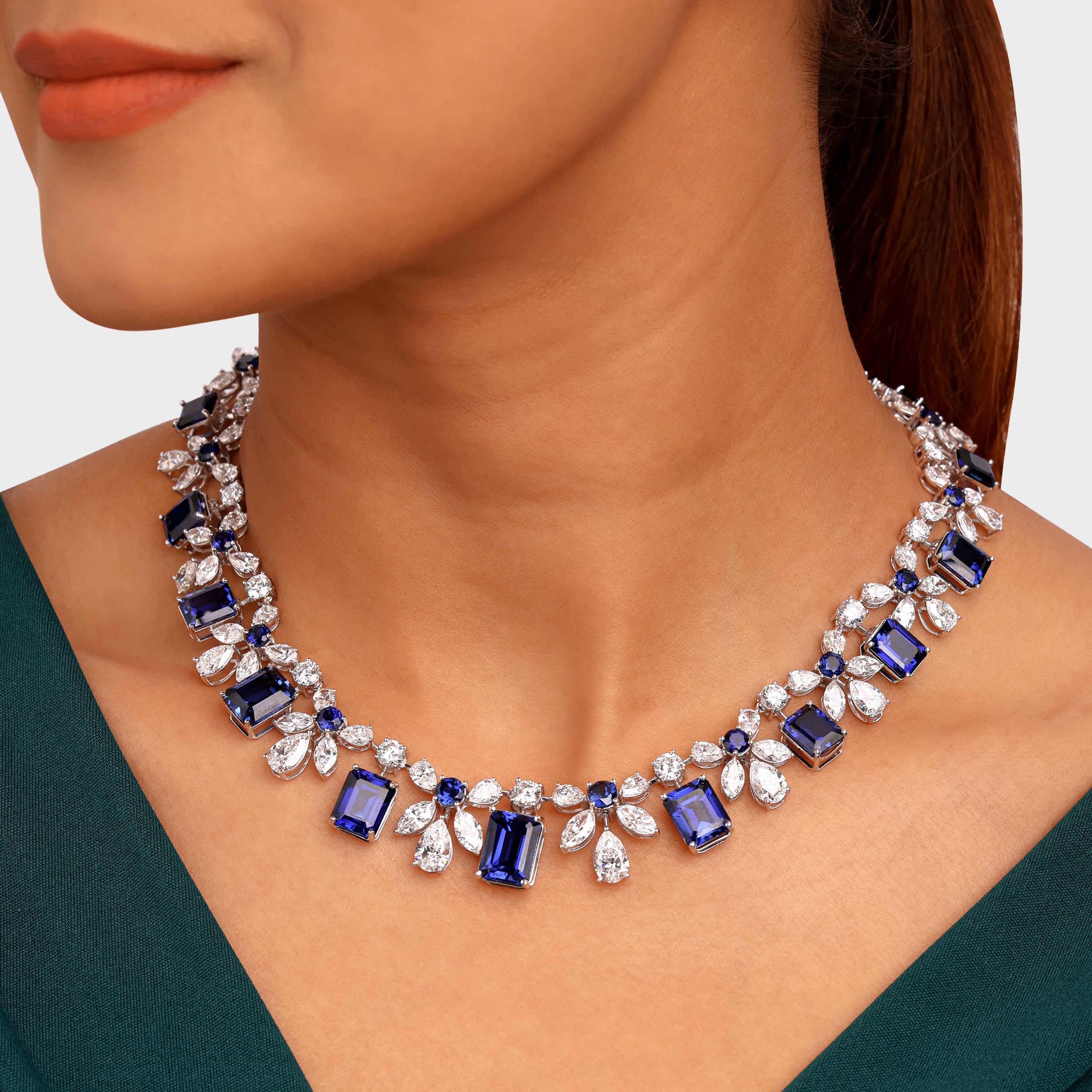 Exquisite 111.00 Carat Lab-Grown Multi-Diamond and Blue Stone Necklace | SKU: 0020912772