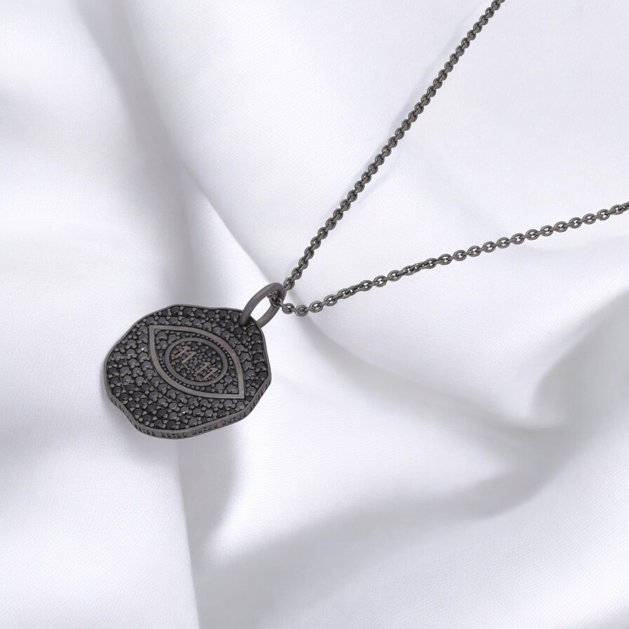 11:11 Evil Eye Silver Pendant Necklace with Black Crystal Detailing| SKU : 0020986049, 0003499092, 0021182280, 0021182242, 0021182259, 0021553110