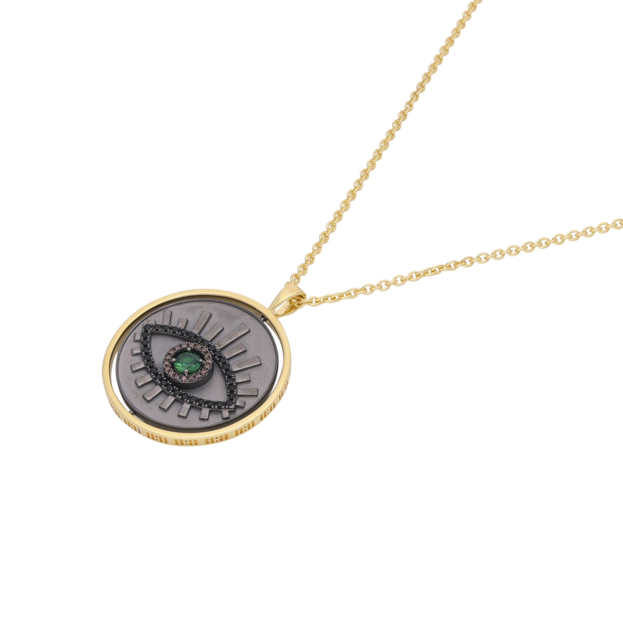 11:11 Evil Eye Chain Pendant – Gold Finish Sterling Silver with Gemstone | SKU : 0020986070