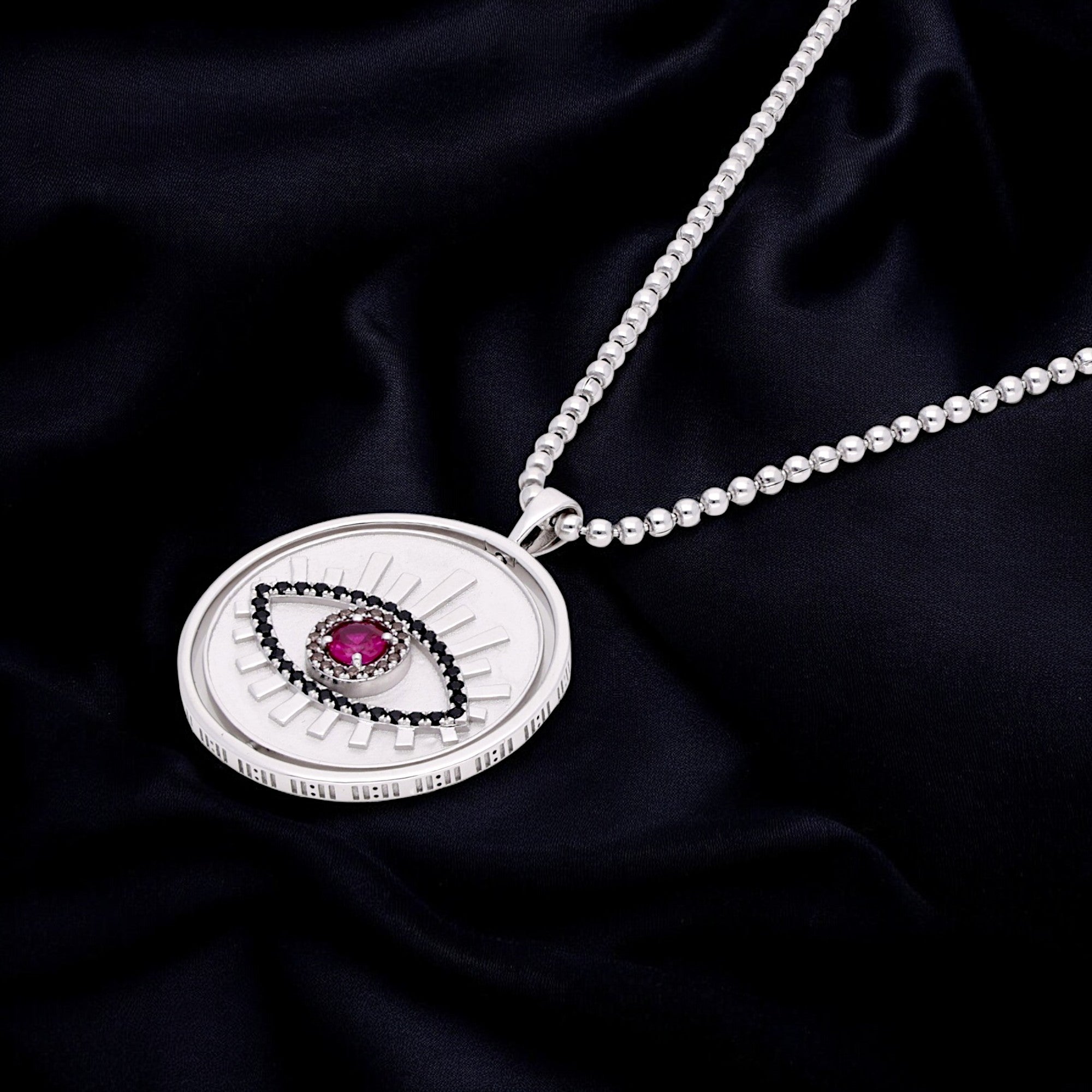 11:11 Evil Eye Chain Pendant – Silver Finish Sterling Silver with Gemstone | SKU : 0020986087