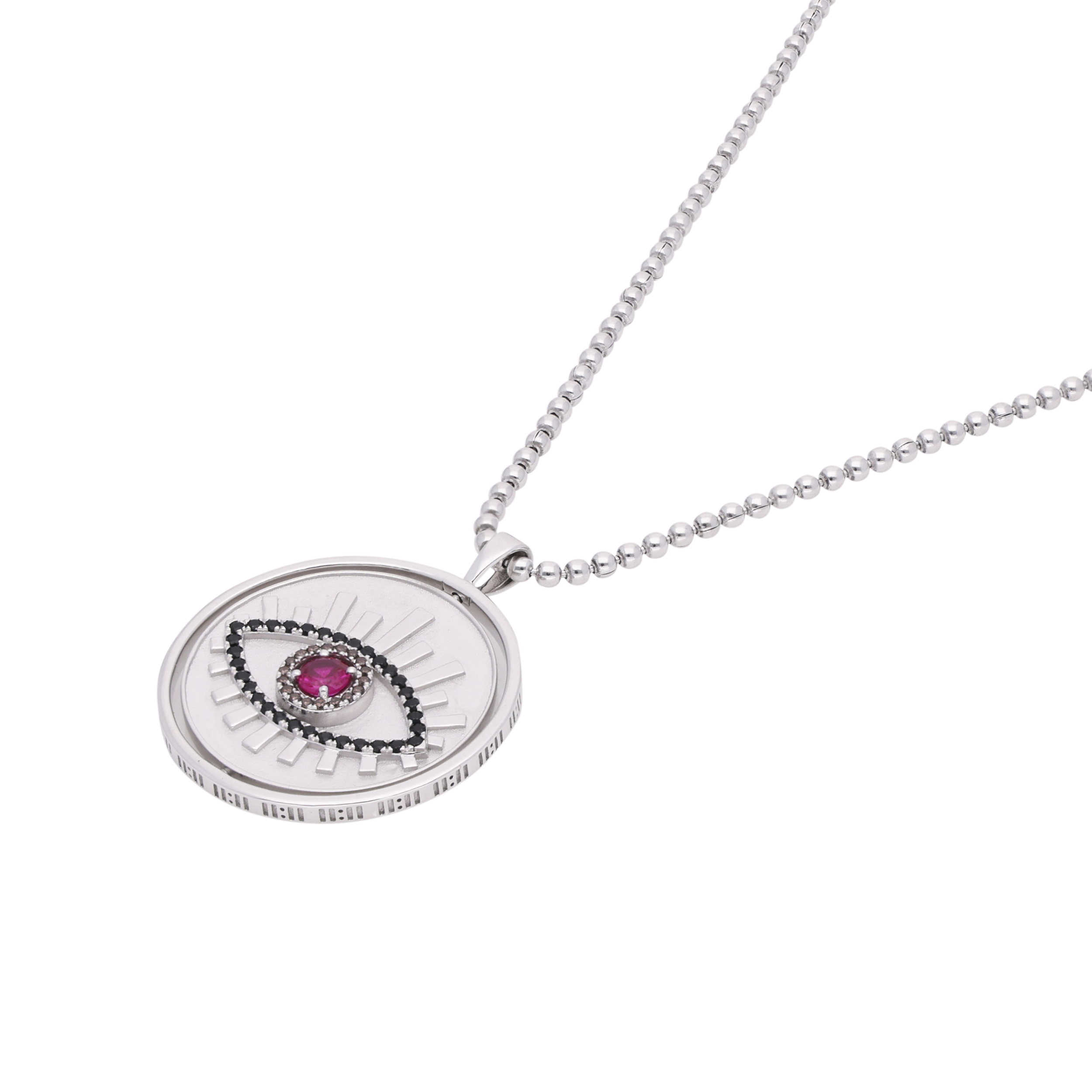 11:11 Evil Eye Chain Pendant – Silver Finish Sterling Silver with Gemstone | SKU : 0020986087