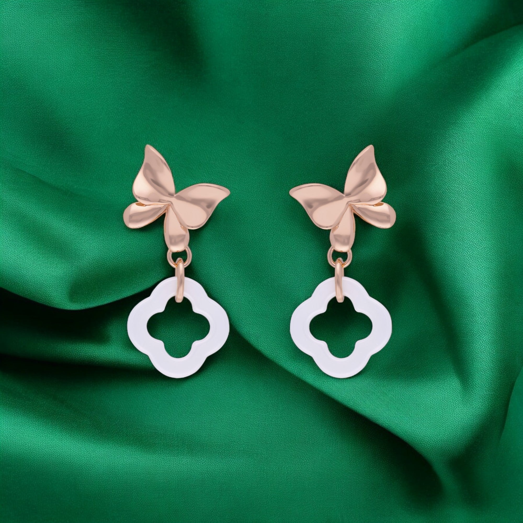 Ethereal Butterfly Elegance Earrings with Clover Charm | SKU : 0021129773, 0021129797, 0021129766, 0021129780