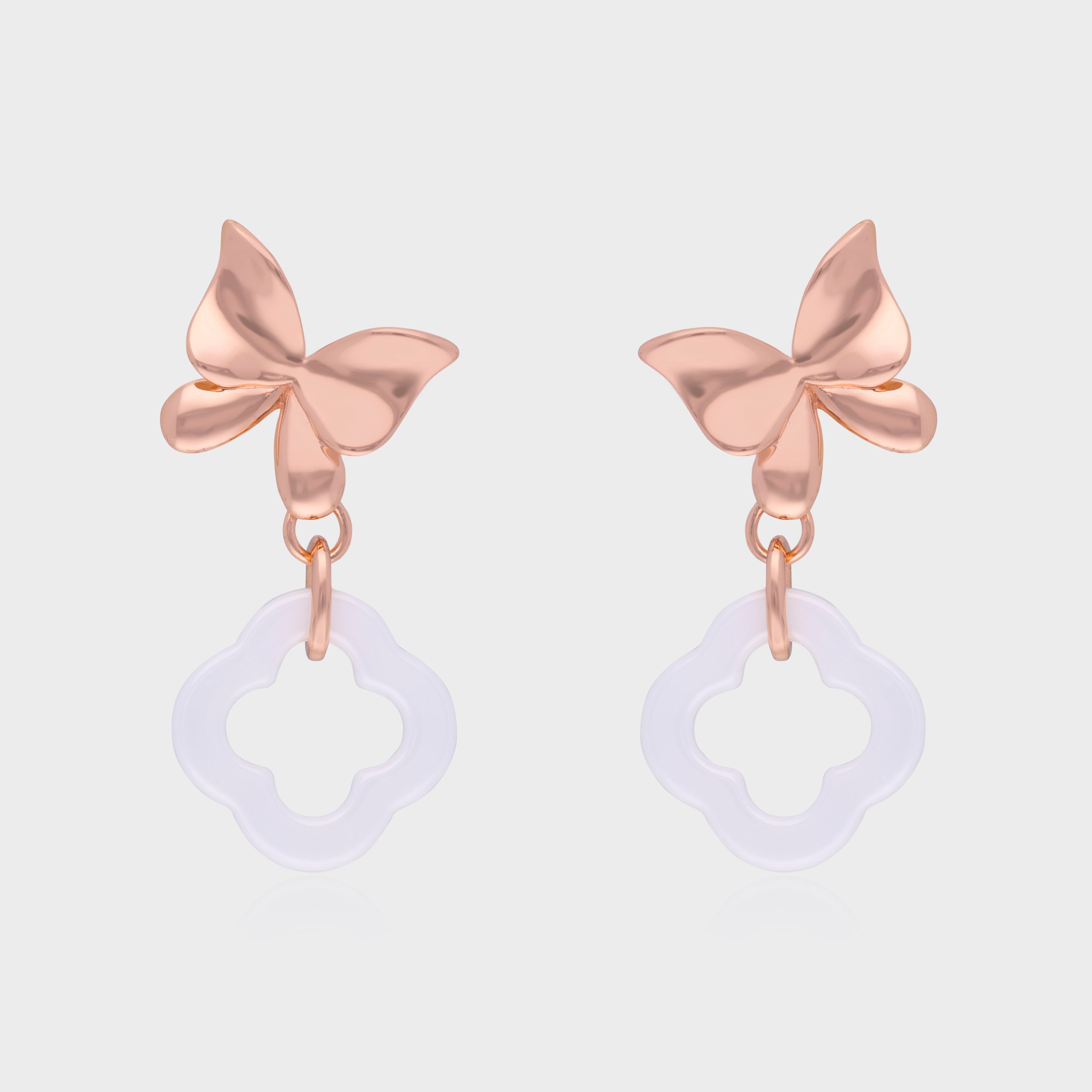 Ethereal Butterfly Elegance Earrings with Clover Charm | SKU : 0021129773, 0021129797, 0021129766, 0021129780