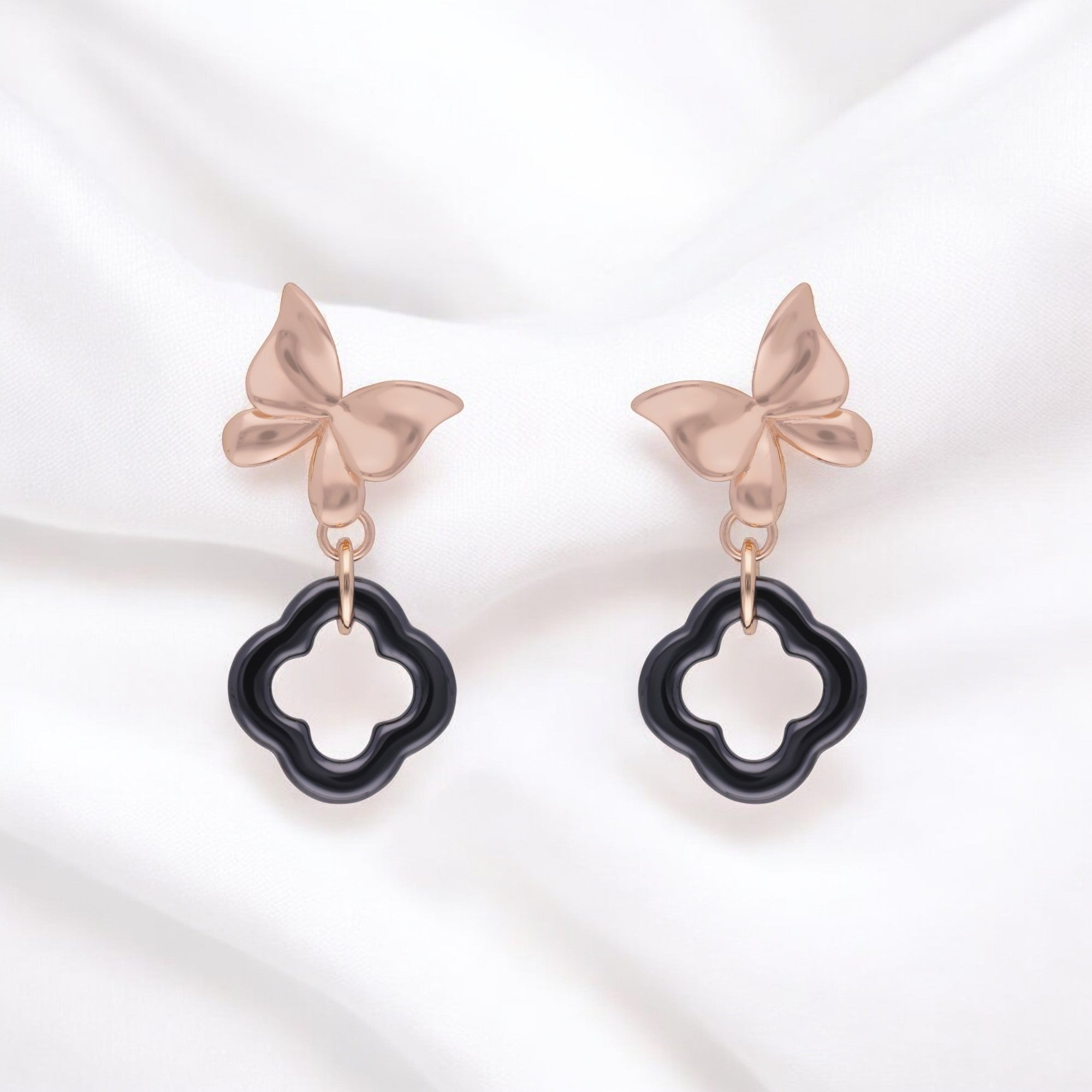 Ethereal Butterfly Elegance Earrings with Clover Charm | SKU : 0021129773, 0021129797, 0021129766, 0021129780