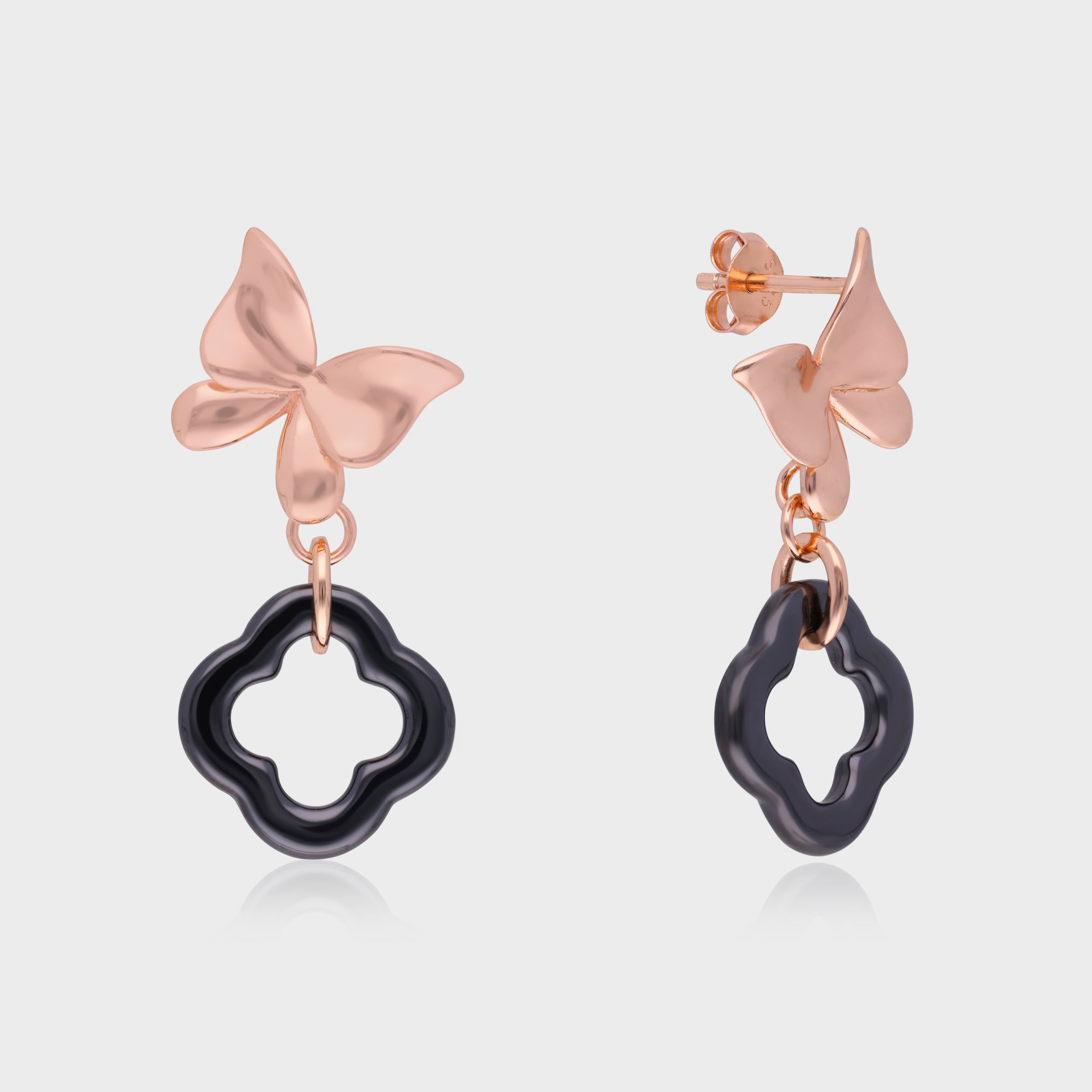 Ethereal Butterfly Elegance Earrings with Clover Charm | SKU : 0021129773, 0021129797, 0021129766, 0021129780