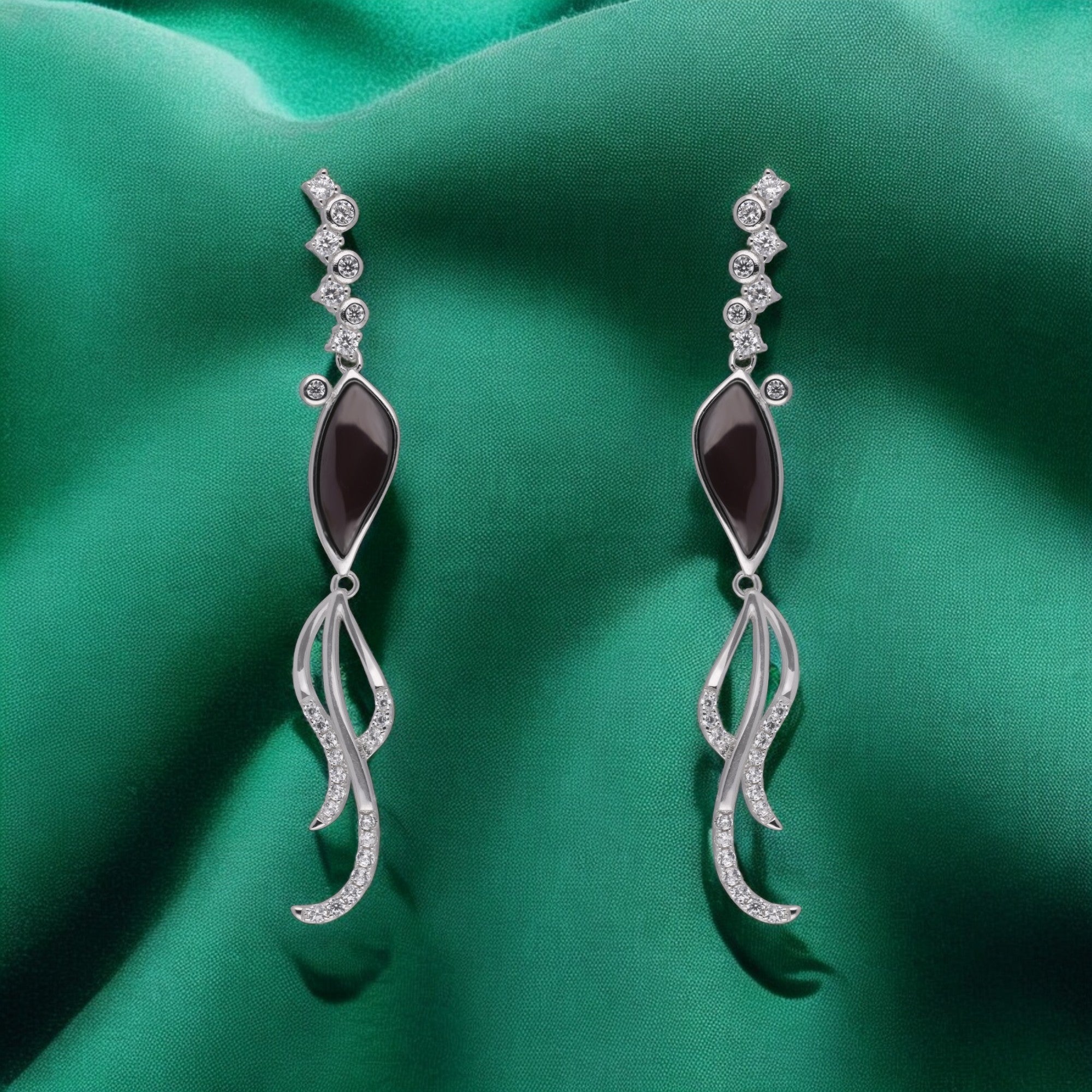 Ethereal Sterling Silver Earrings with Black Onyx and Cubic Zirconia | SKU : 0021129865, 0021129858, 0021129803, 0021129827, 0021129810, 0021129841, 0021129834