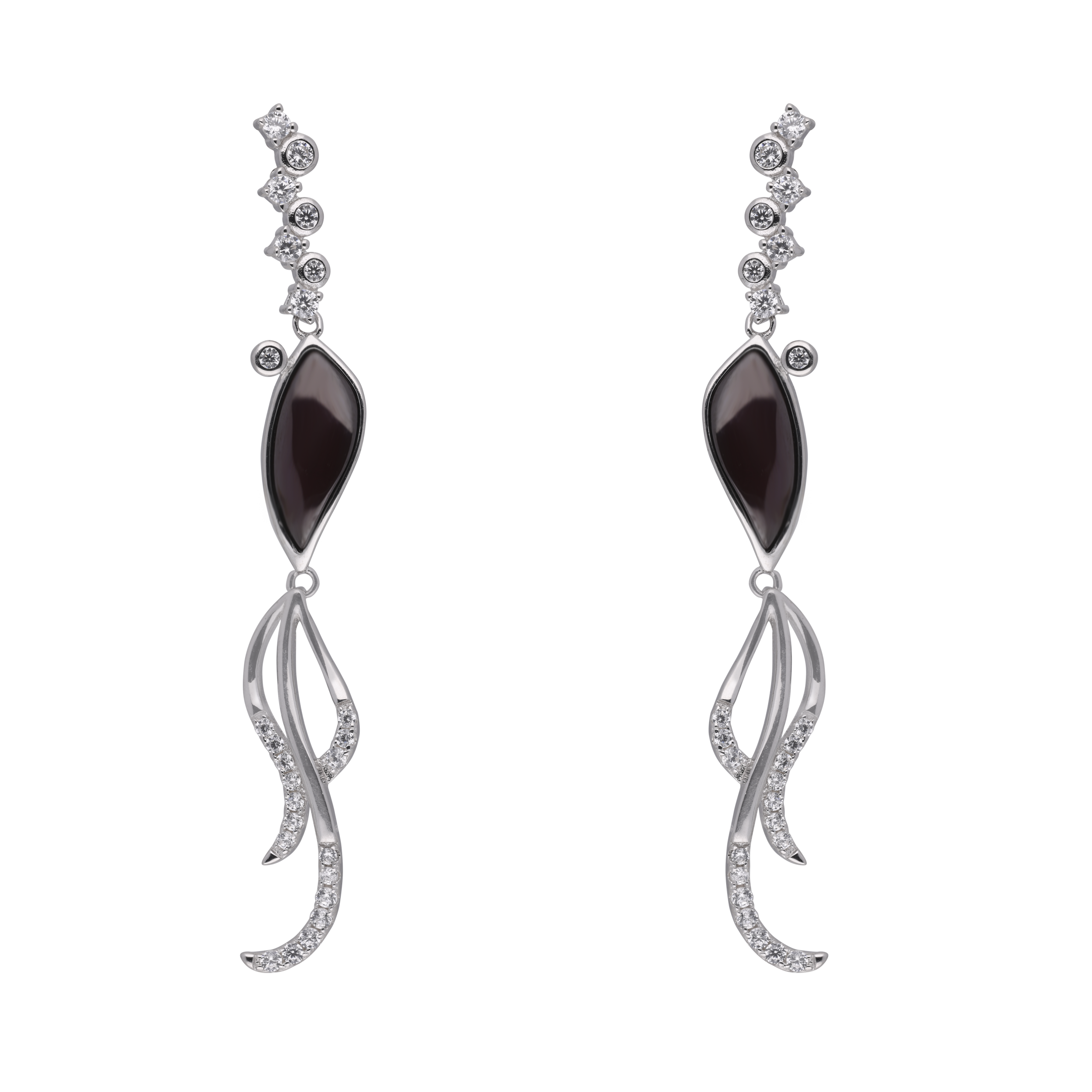 Ethereal Sterling Silver Earrings with Black Onyx and Cubic Zirconia | SKU : 0021129865, 0021129858, 0021129803, 0021129827, 0021129810, 0021129841, 0021129834