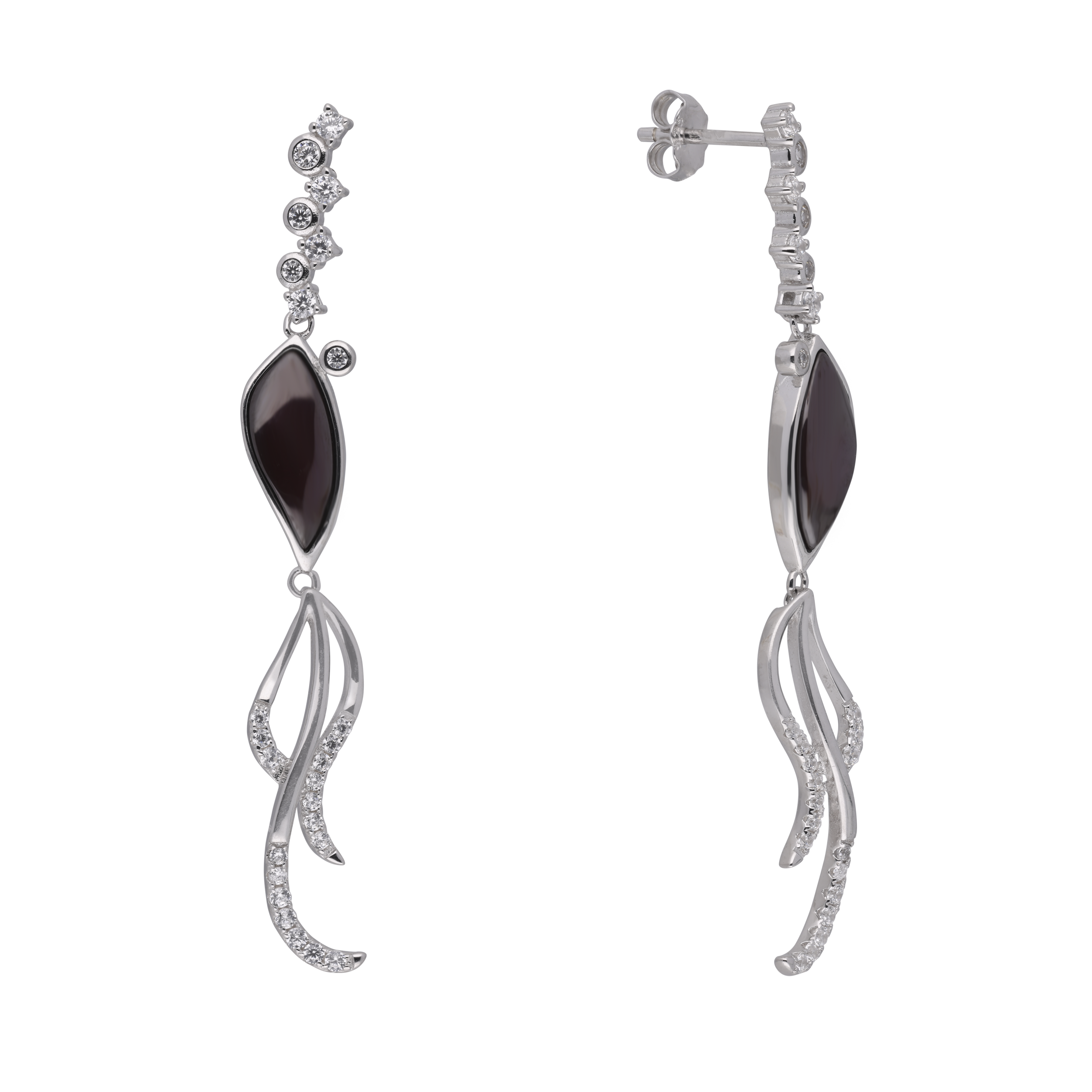 Ethereal Sterling Silver Earrings with Black Onyx and Cubic Zirconia | SKU : 0021129865, 0021129858, 0021129803, 0021129827, 0021129810, 0021129841, 0021129834